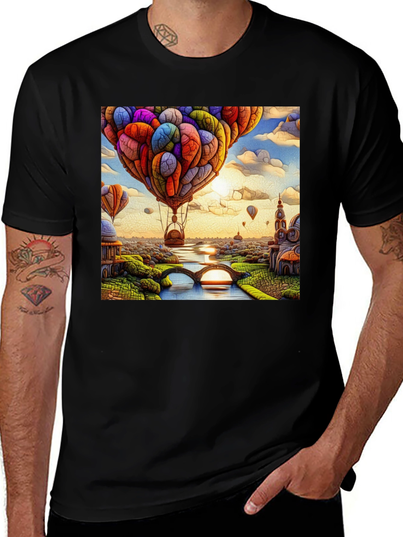 Variant 3 of Whimsical Hot Air Balloon Art T-Shirt