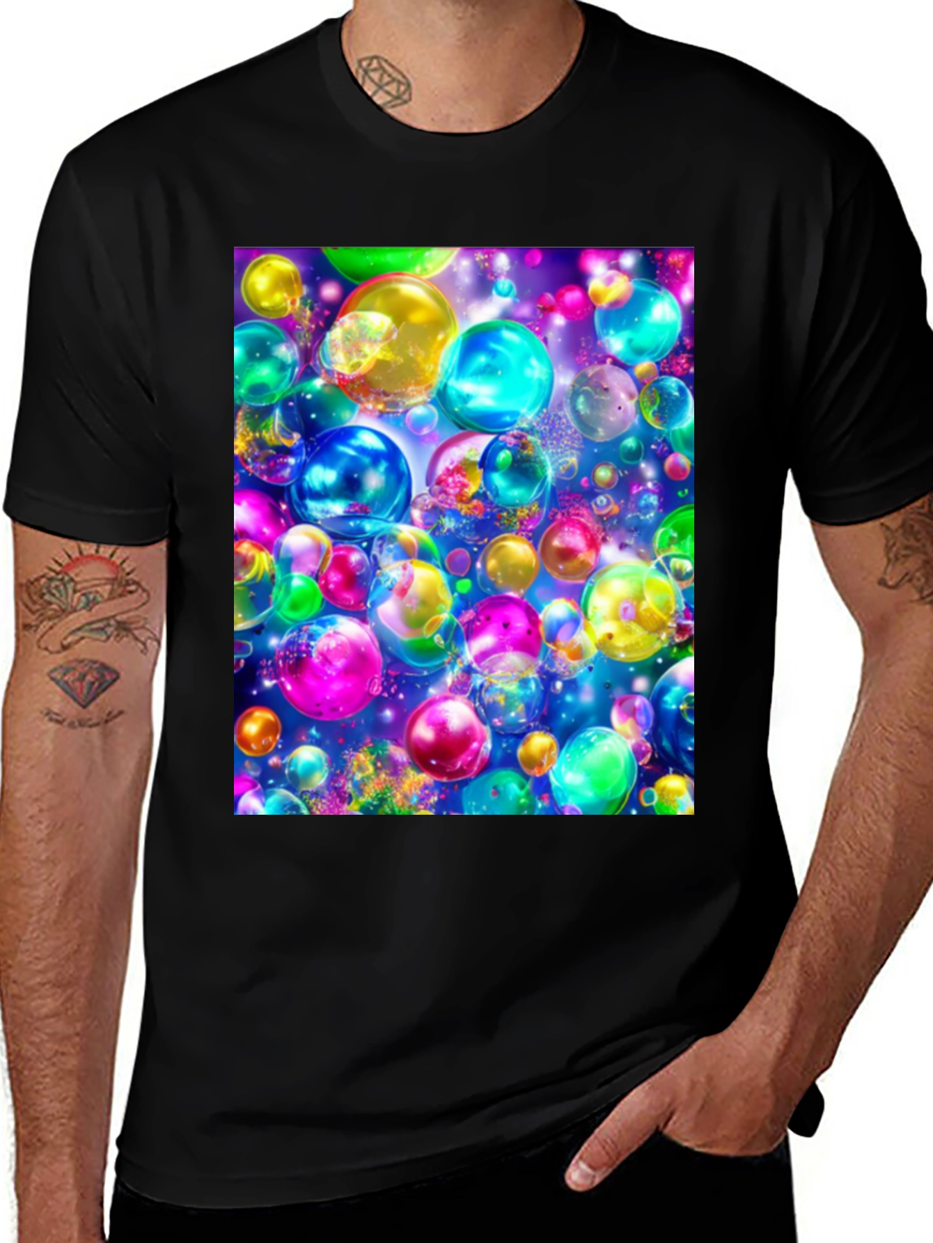Variant 19 of Colorful Bubble Design Black T-Shirt