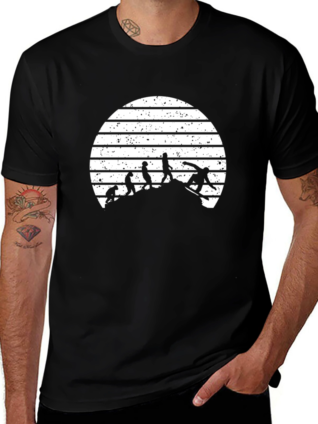 Variant 23 of Evolution of Snowboarding T-Shirt - Black Graphic Tee