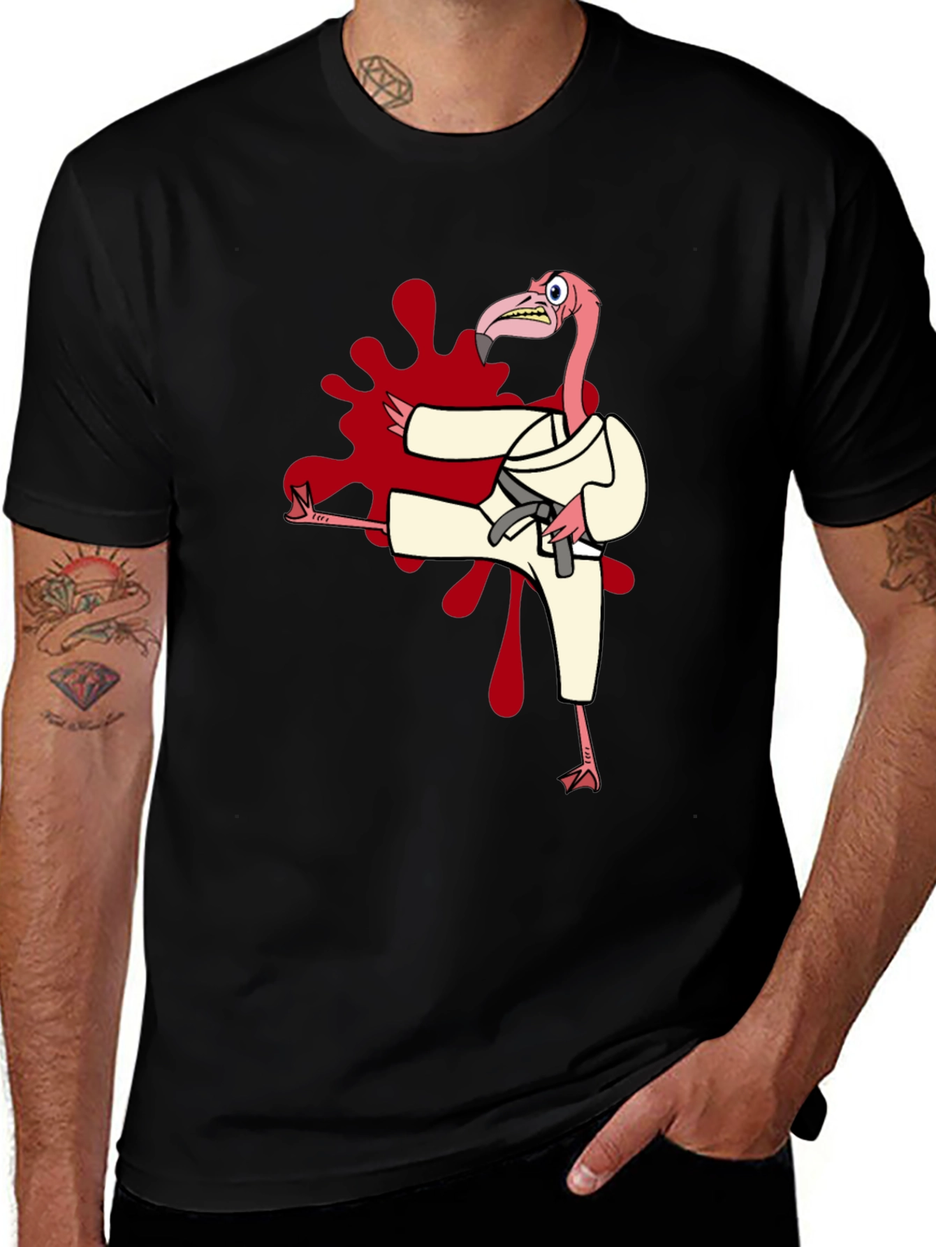Variant 20 of Karate Flamingo Black T-Shirt