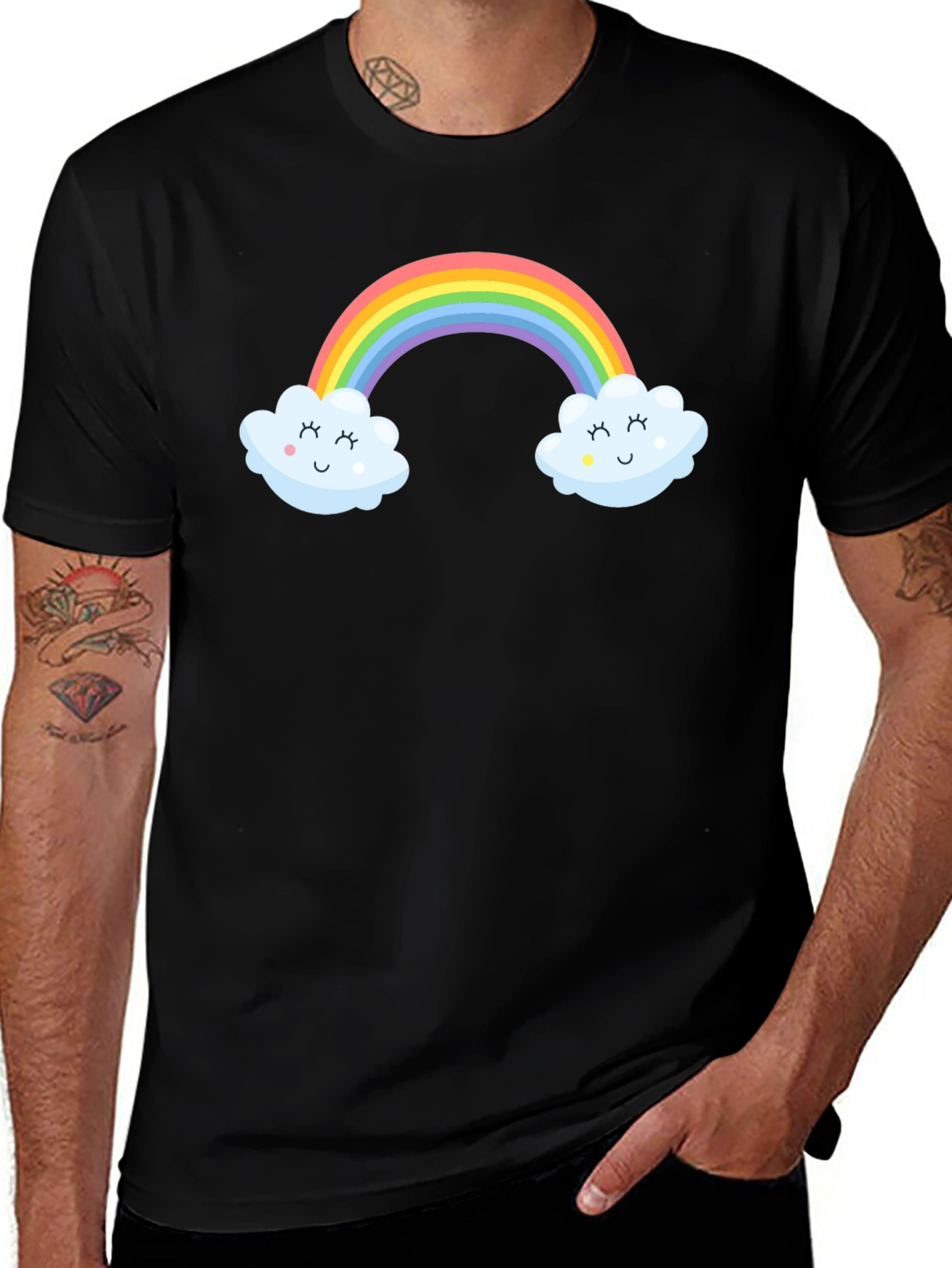 Variant 25 of Rainbow Cloud Graphic Tee - Black Cotton T-Shirt