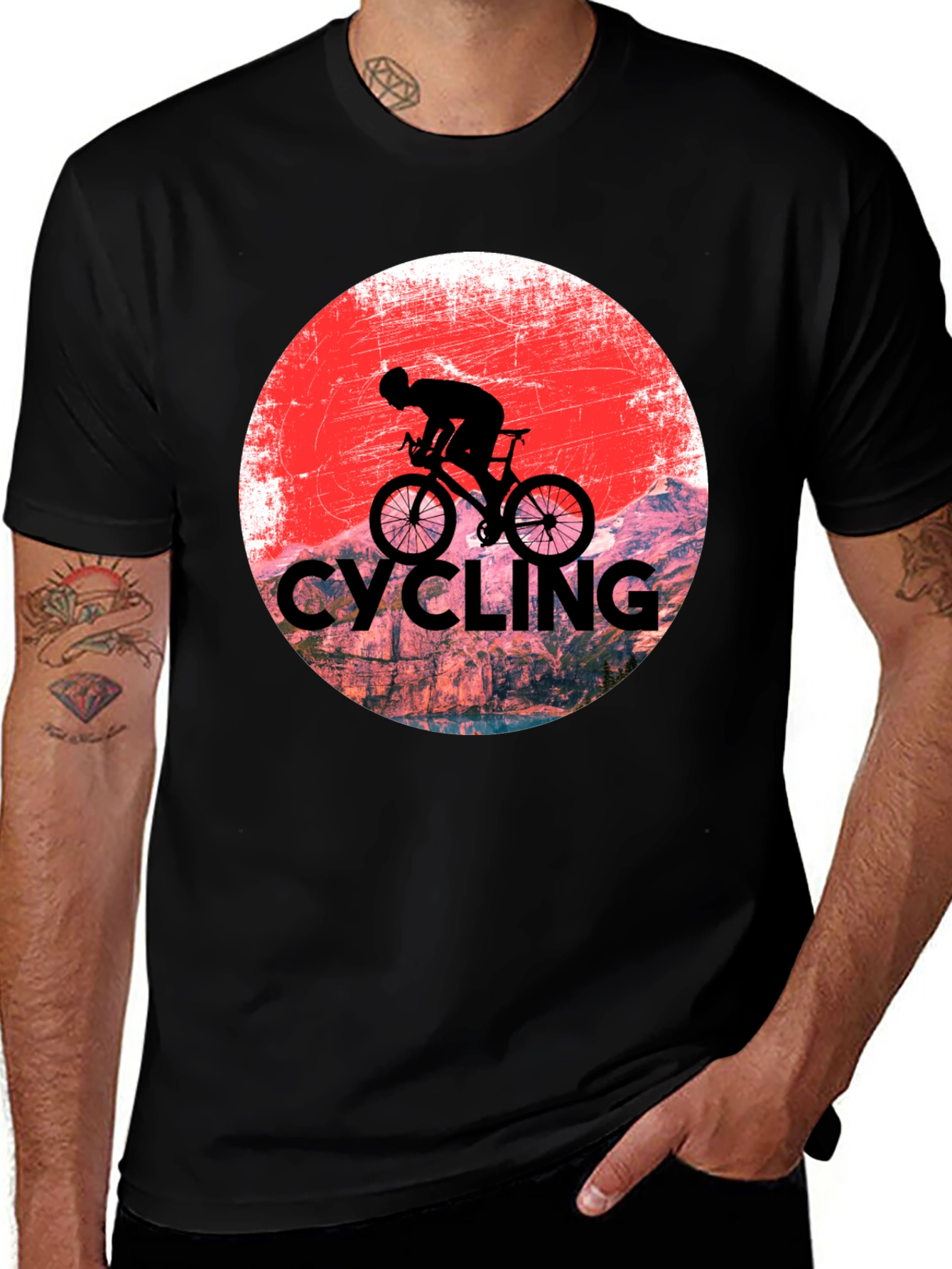 Variant 23 of Cycling Graphic Tee - Mountain Silhouette Design