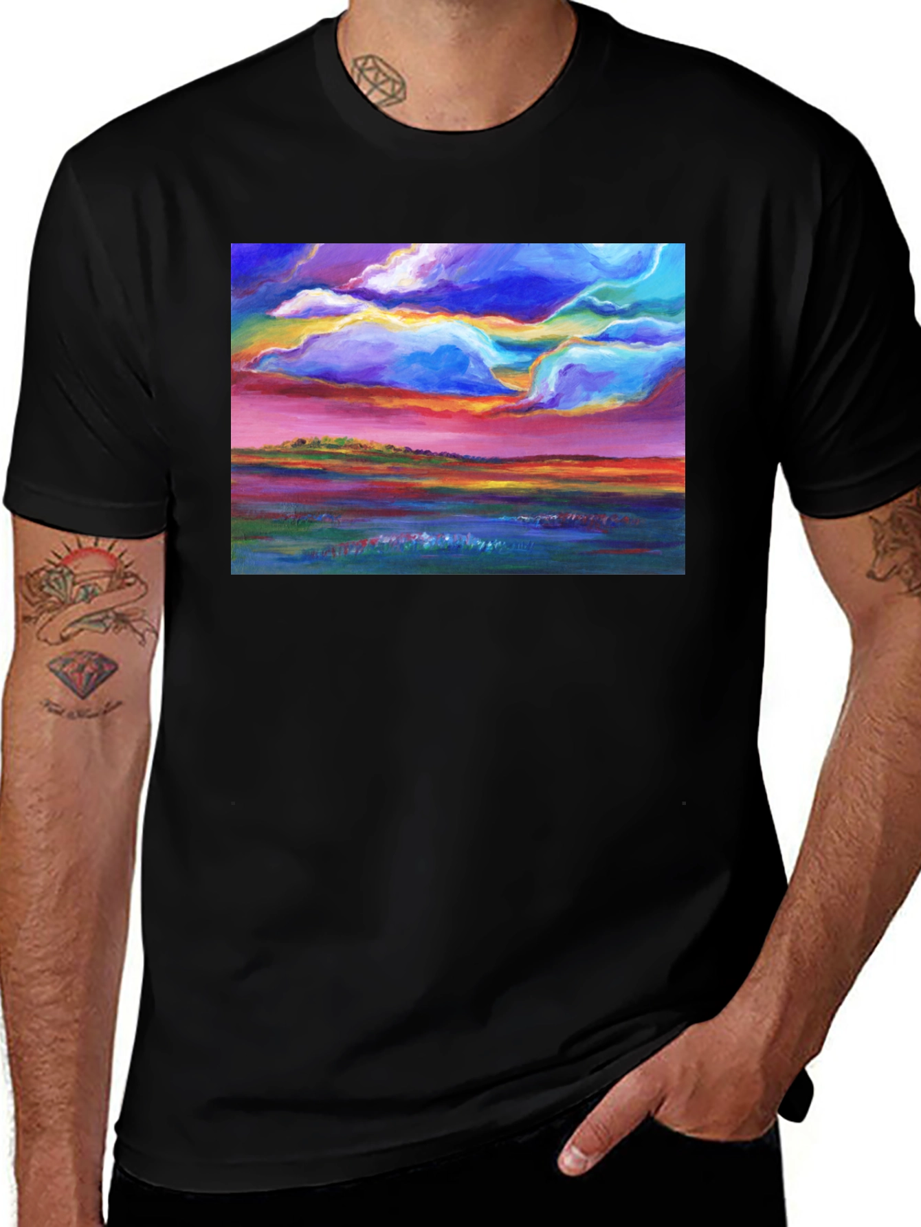 Variant 30 of Colorful Landscape Art T-Shirt - Vivid Sunset Design