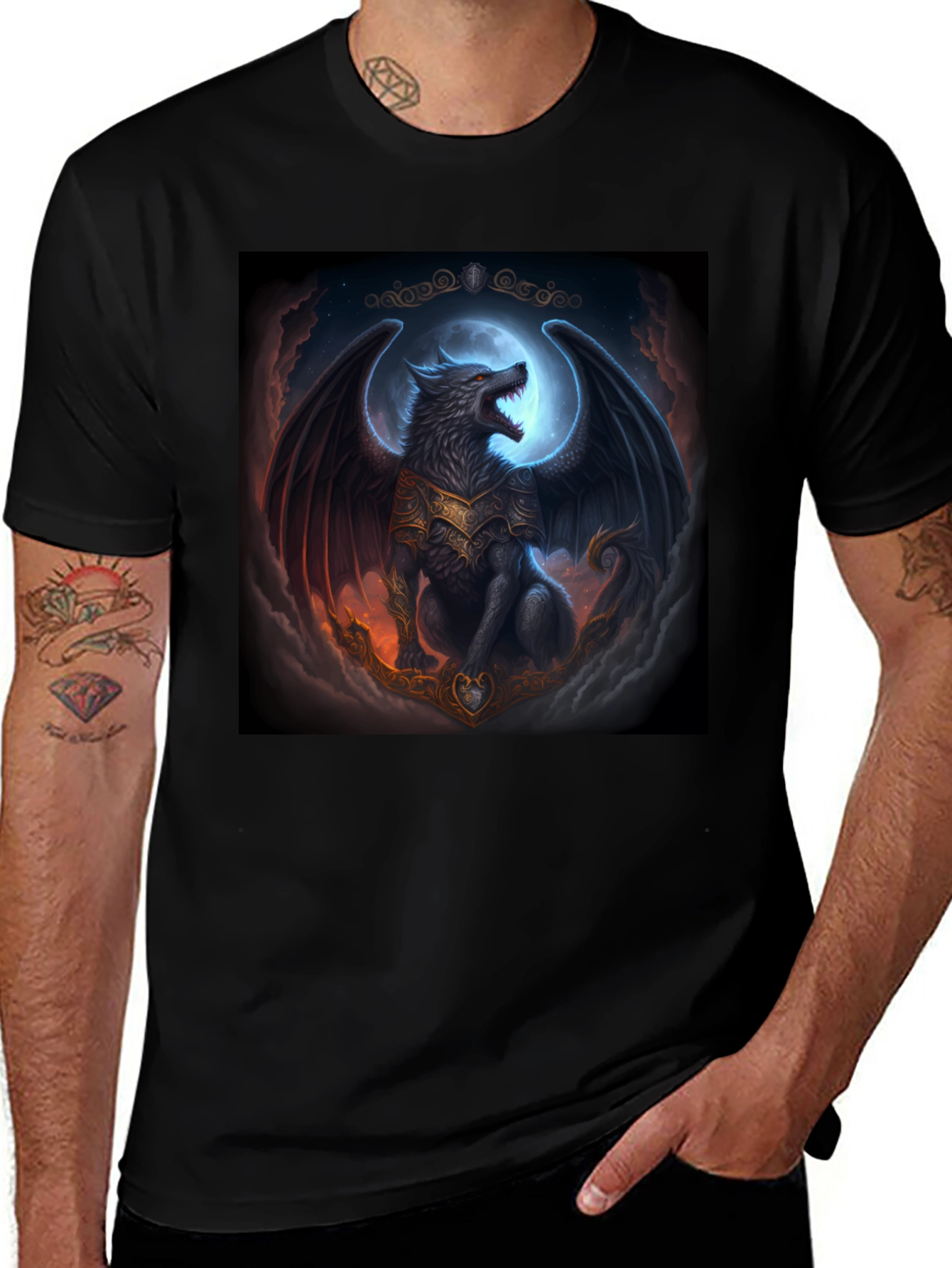Winged Wolf Graphic T-Shirt - Fantasy Design