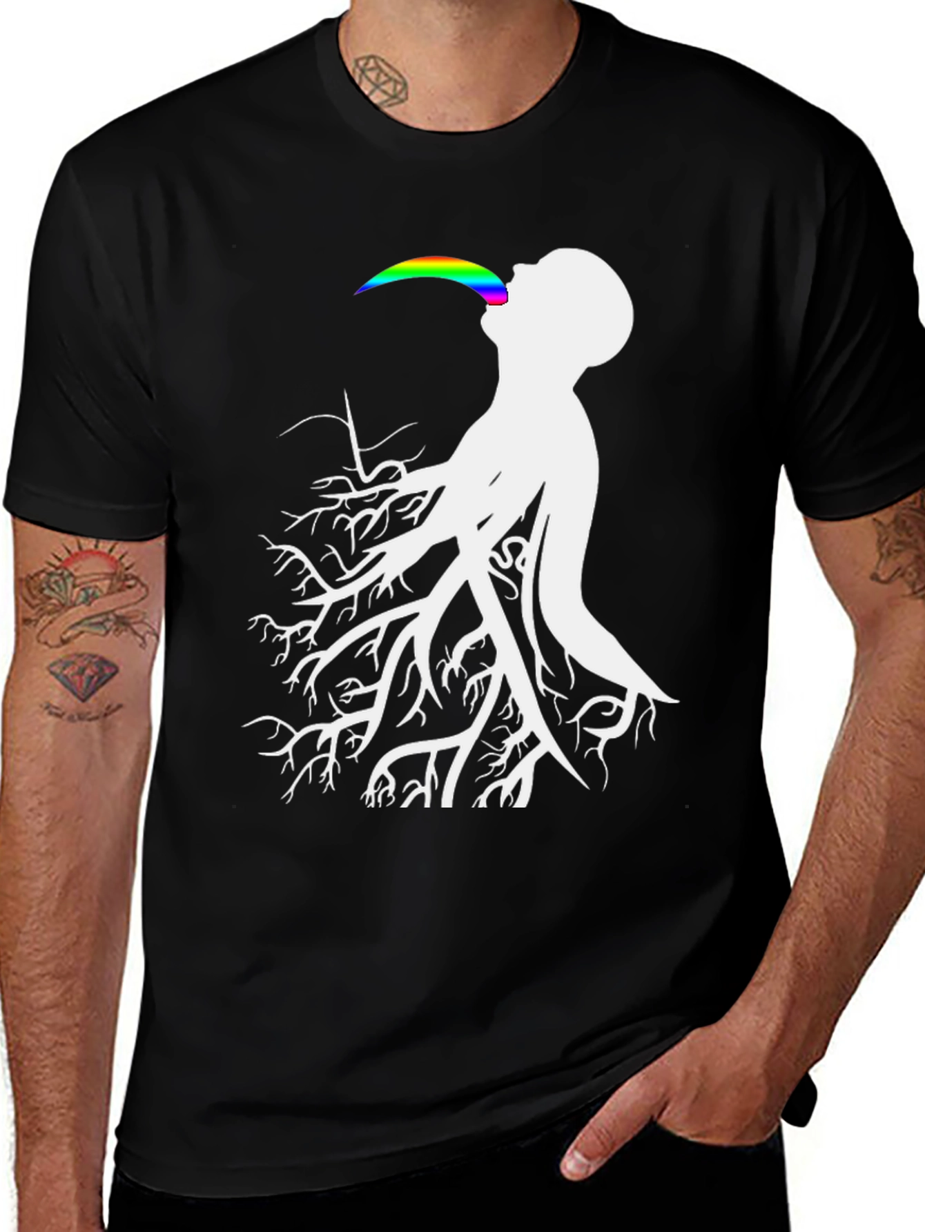 Variant 13 of Tree Roots Rainbow Tongue Black T-Shirt