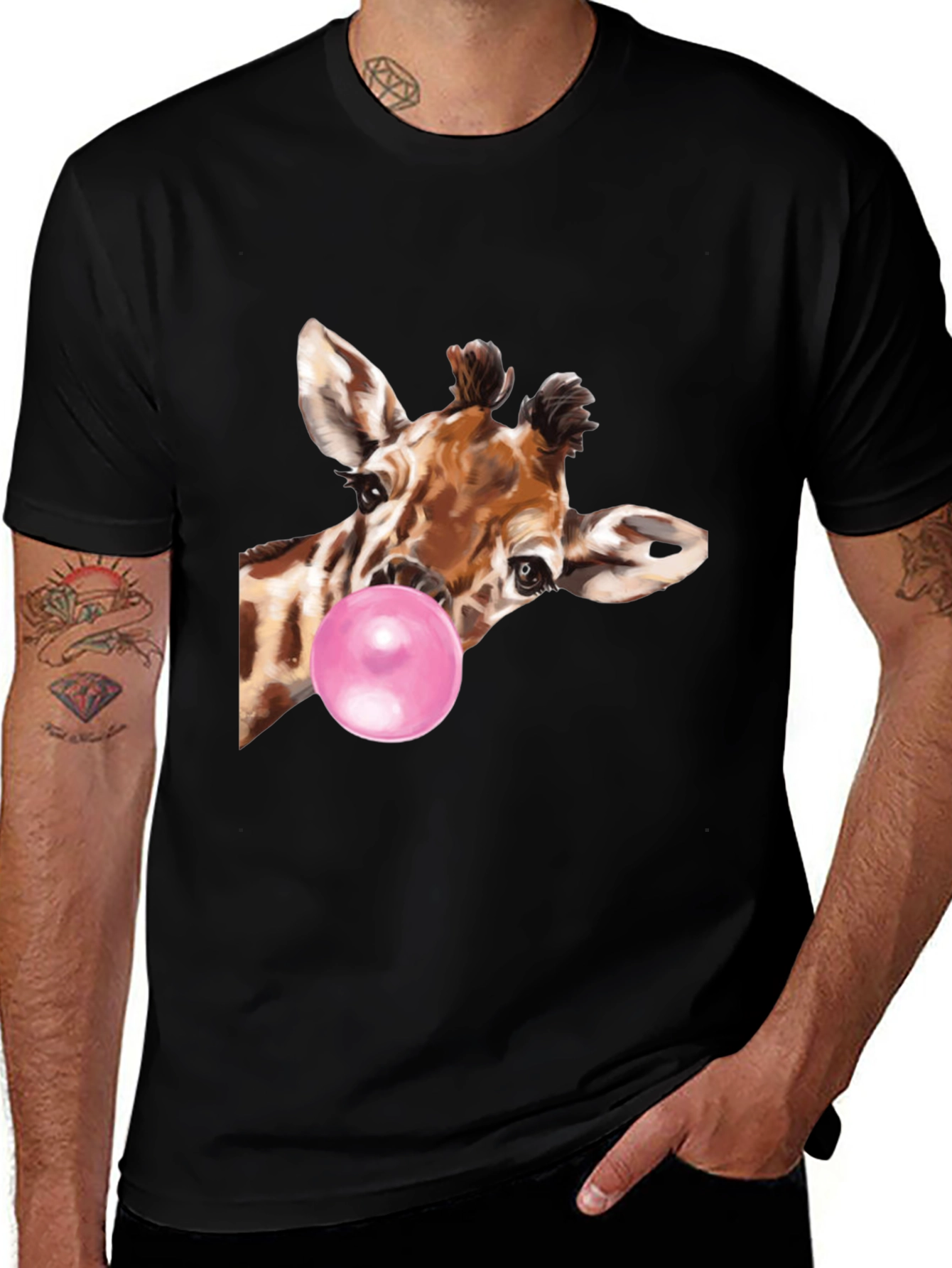 Variant 16 of Giraffe Bubble Gum Graphic T-Shirt - Black
