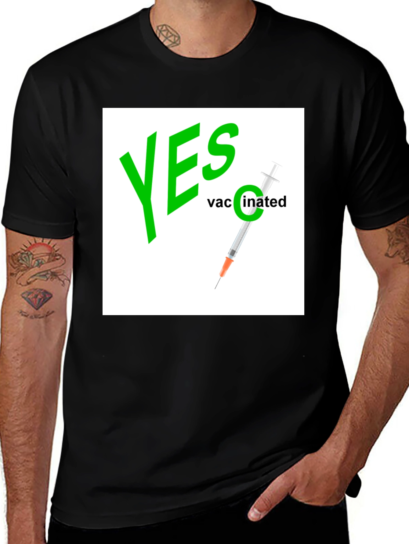 Variant 20 of Yes Vaccinated Graphic Tee - Black Cotton T-Shirt