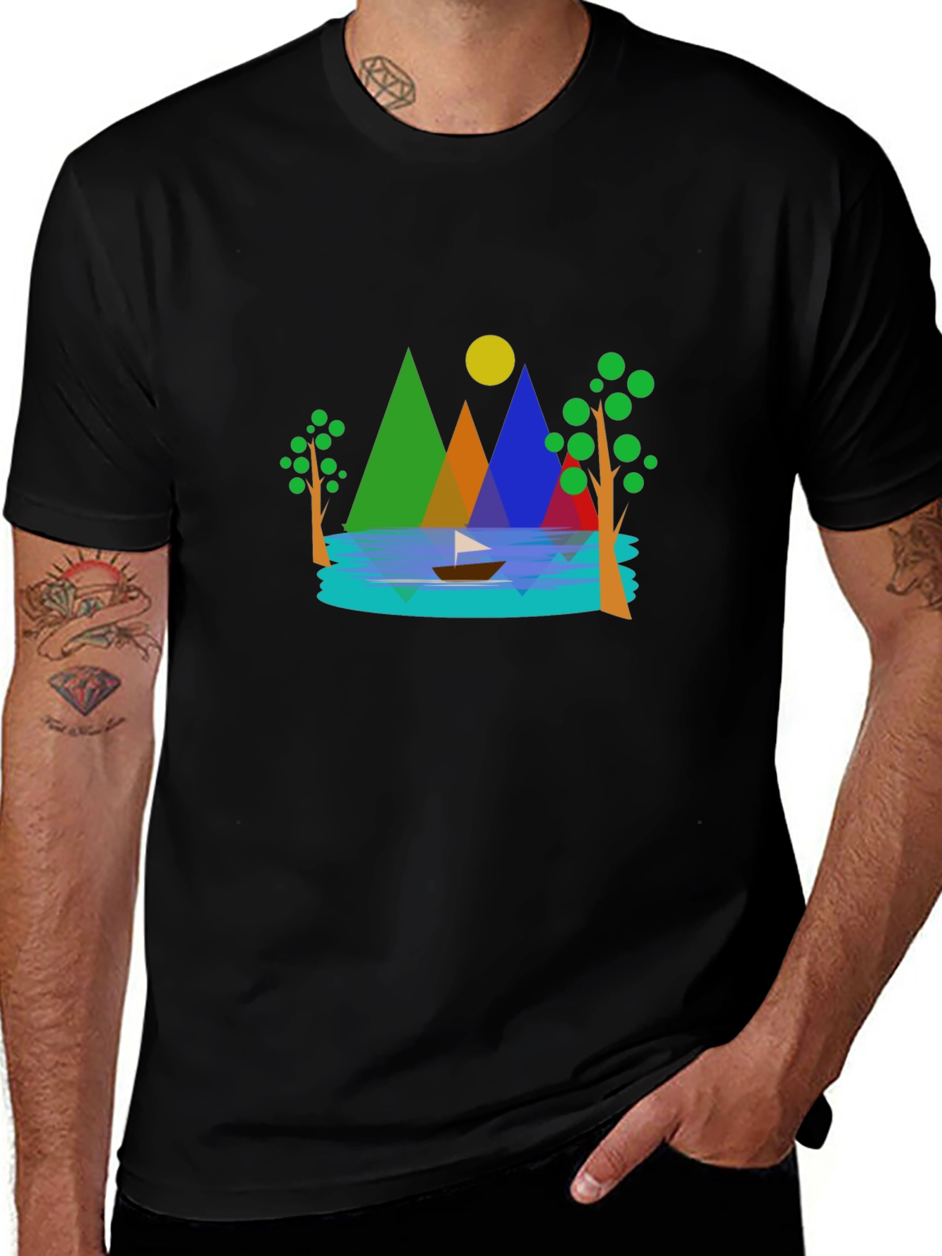 Variant 23 of Geometric Landscape Graphic Tee - Soft Black Cotton Blend