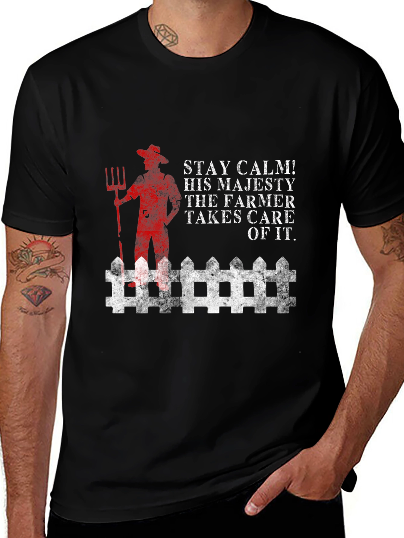 Variant 9 of Stay Calm Farmer T-Shirt - Black Cotton Blend