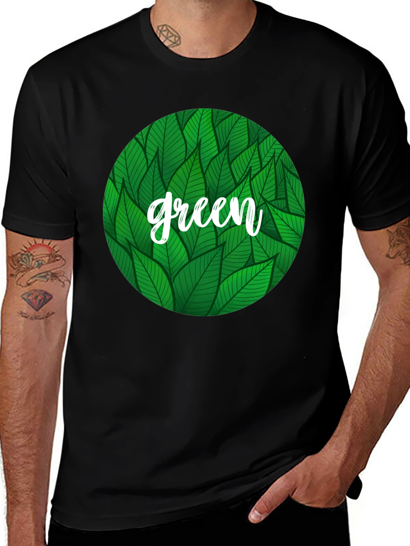 Variant 30 of Green Leaf Circle Graphic Tee - Stylish Men's Casual Shirt