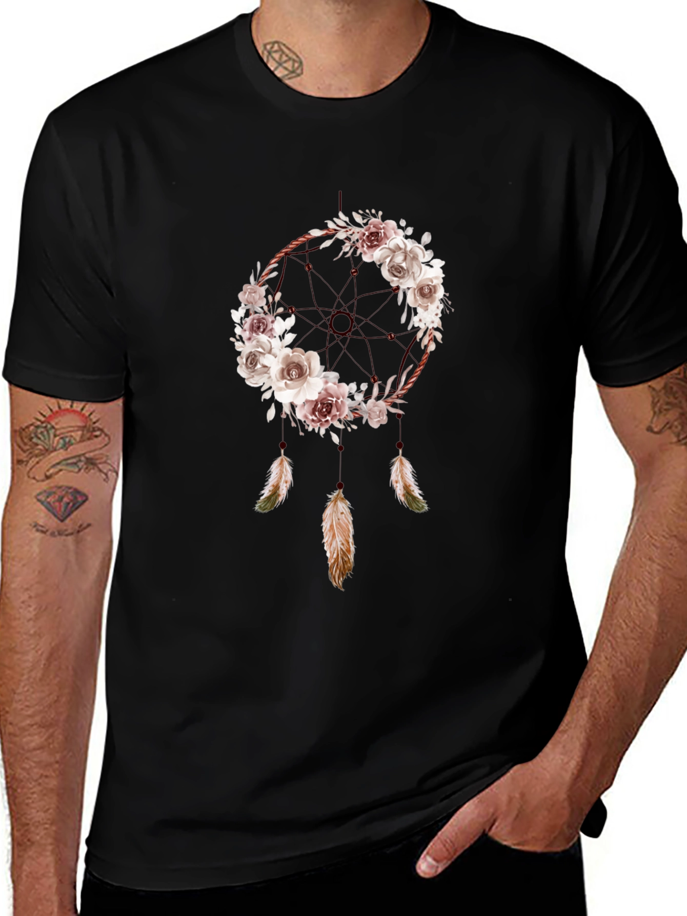 Variant 11 of Floral Dreamcatcher Graphic T-Shirt - Boho Style
