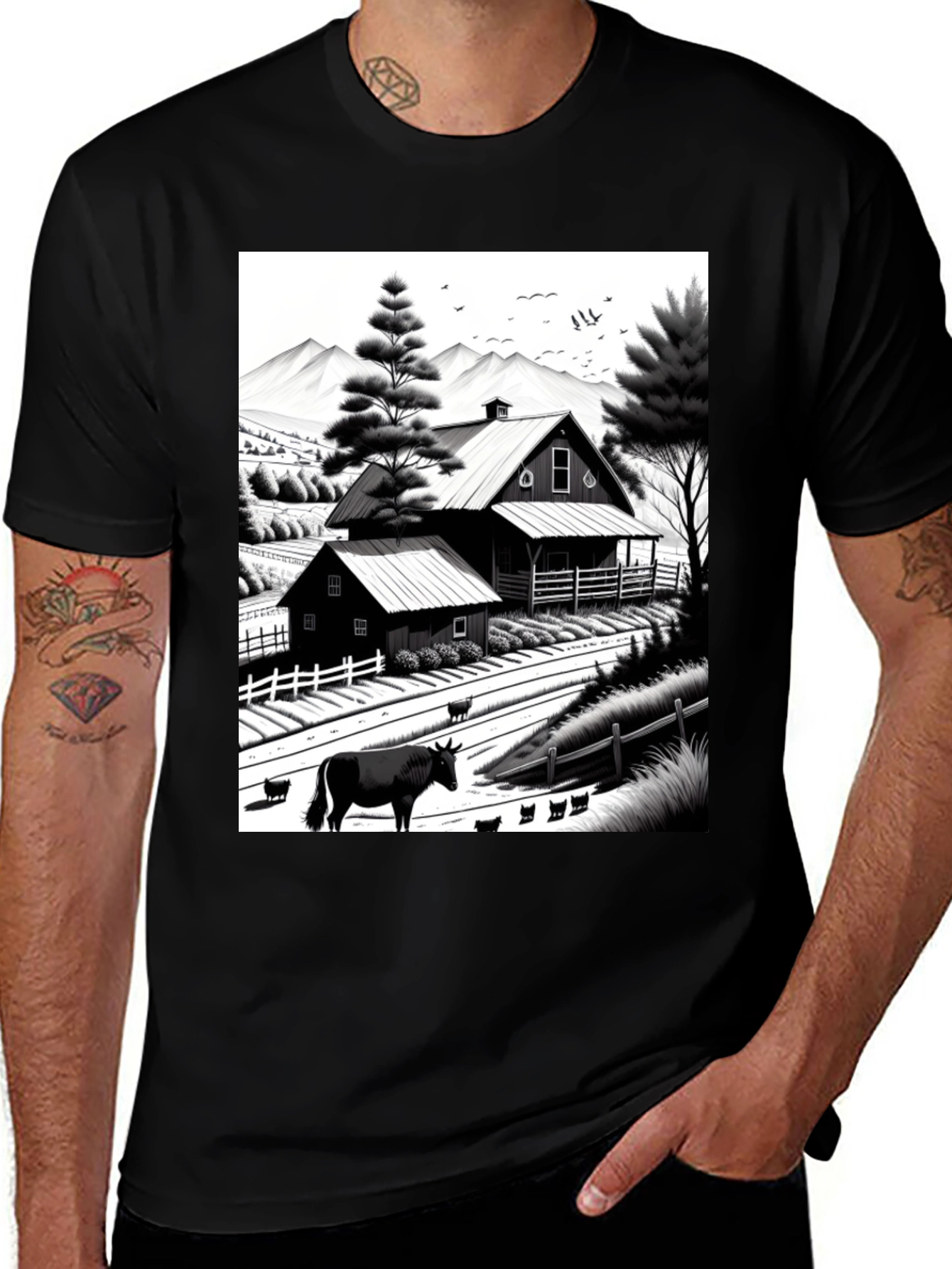 Variant 20 of Farmhouse Graphic Tee - Black Cotton Blend