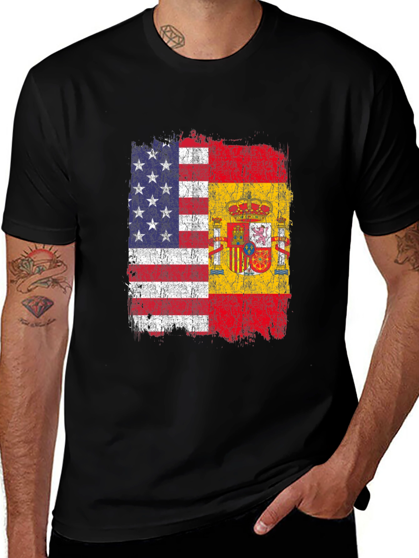 USA & Spain Flag T-Shirt - Dual Heritage Tee