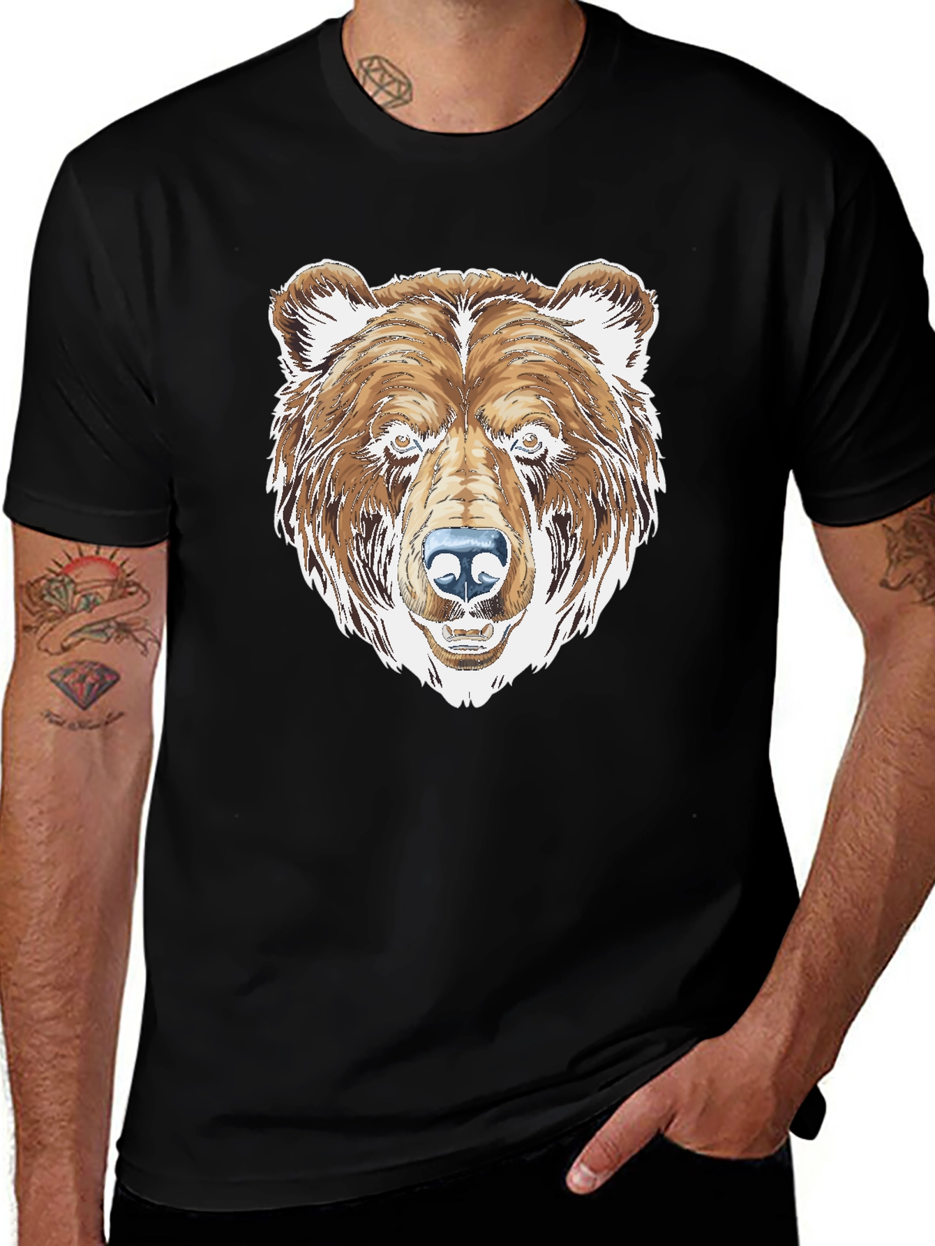 Variant 2 of Grizzly Bear Graphic Tee - Black Cotton