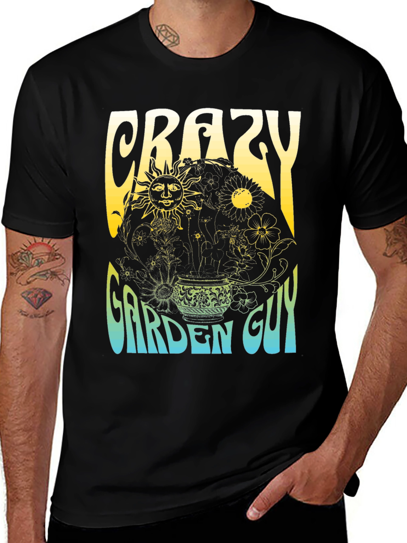 Variant 23 of Crazy Garden Guy T-Shirt - Black Graphic Tee