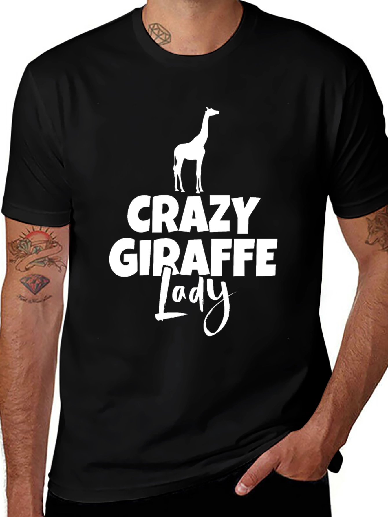 Variant 24 of Crazy Giraffe Lady T-Shirt - Black Novelty Tee