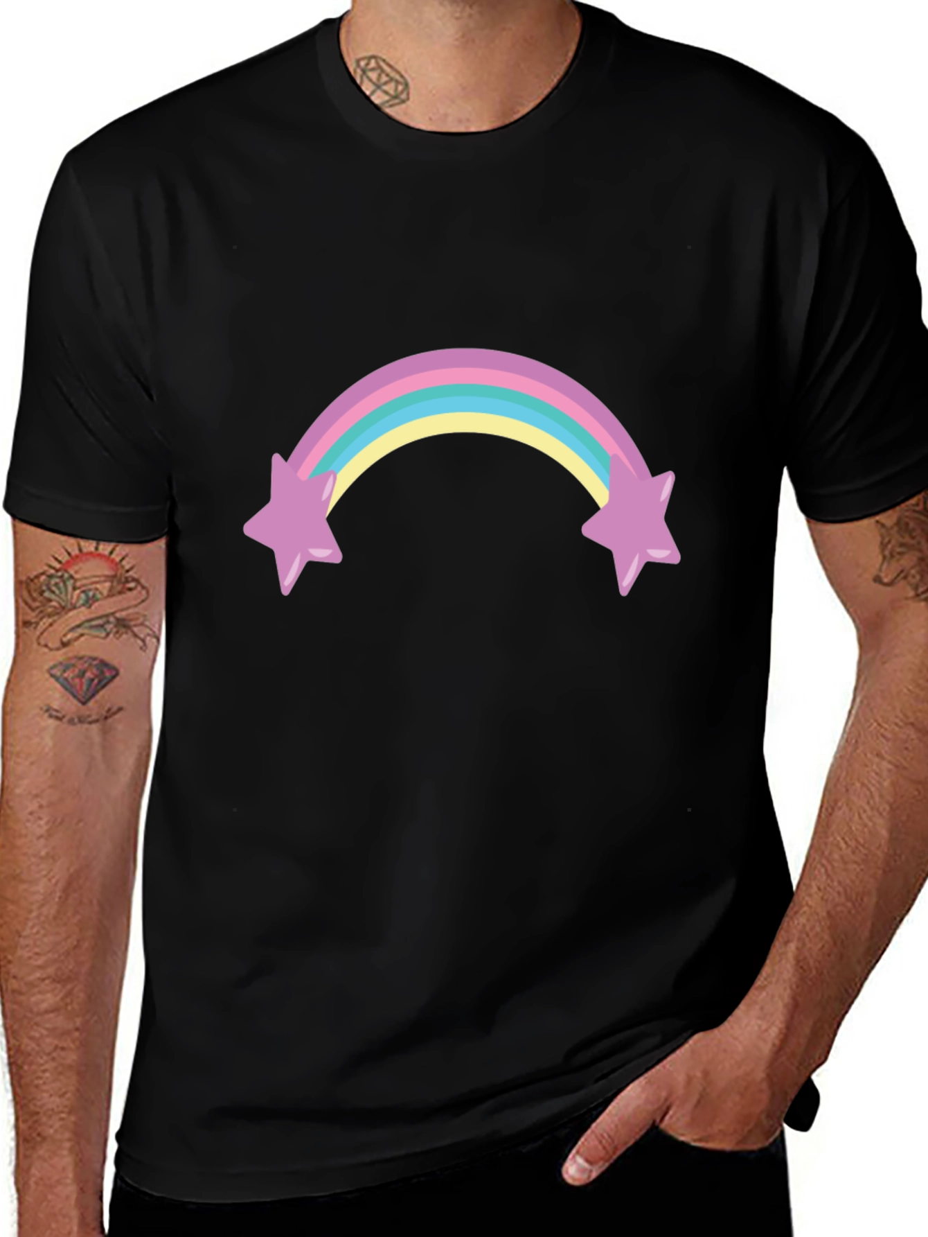 Variant 12 of Rainbow Star T-Shirt - Black Cotton Blend