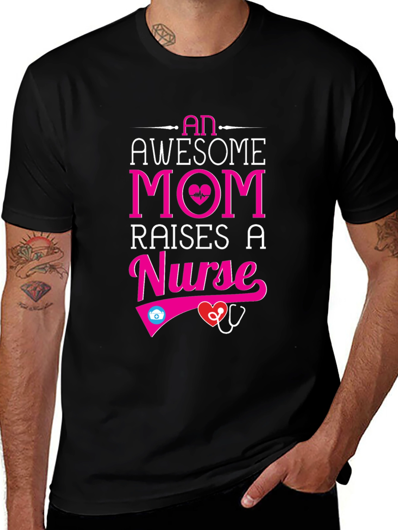 Variant 30 of Awesome Mom Raises A Nurse T-Shirt - Black