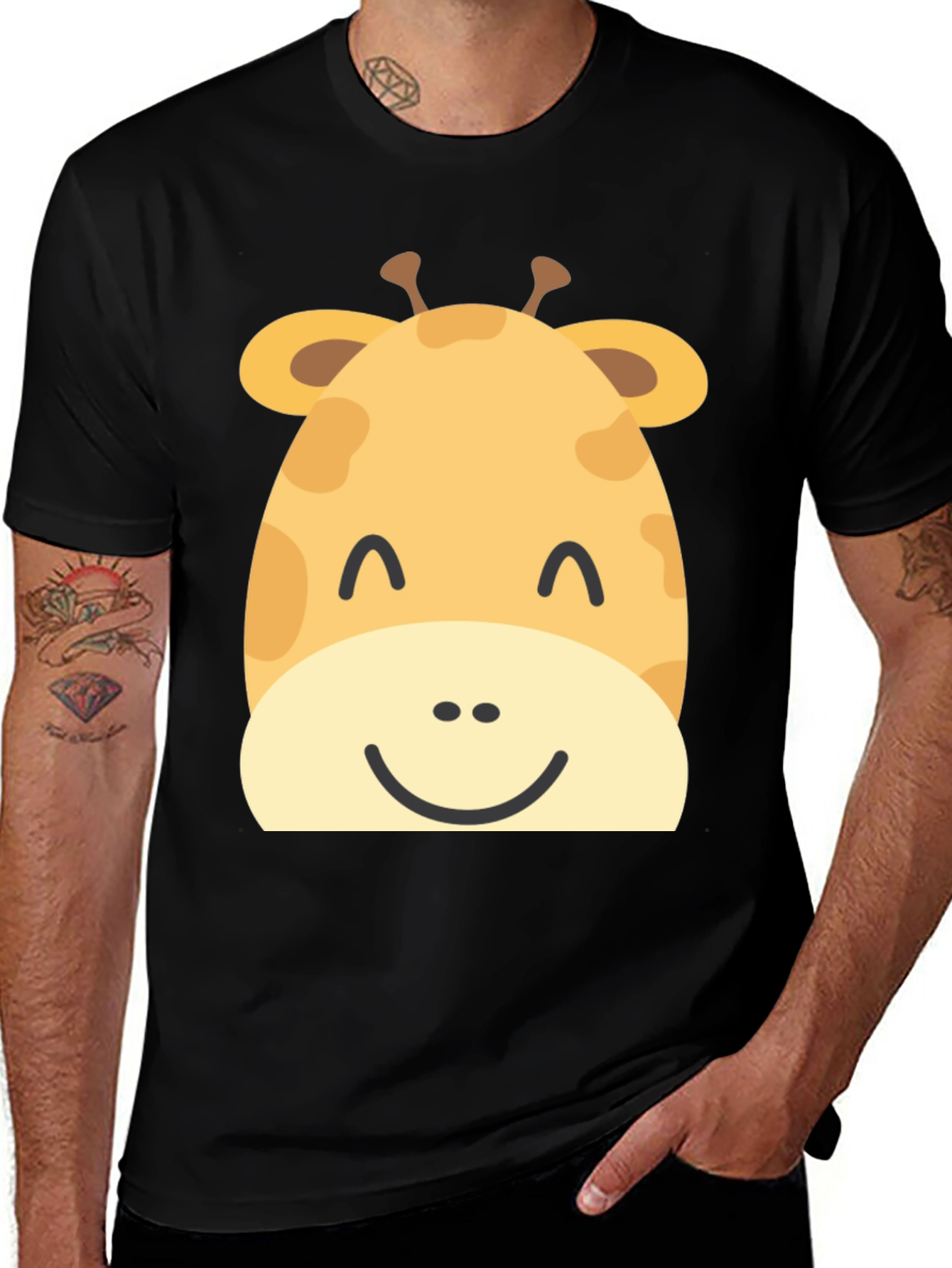 Variant 29 of Cute Giraffe Graphic Print Black T-Shirt