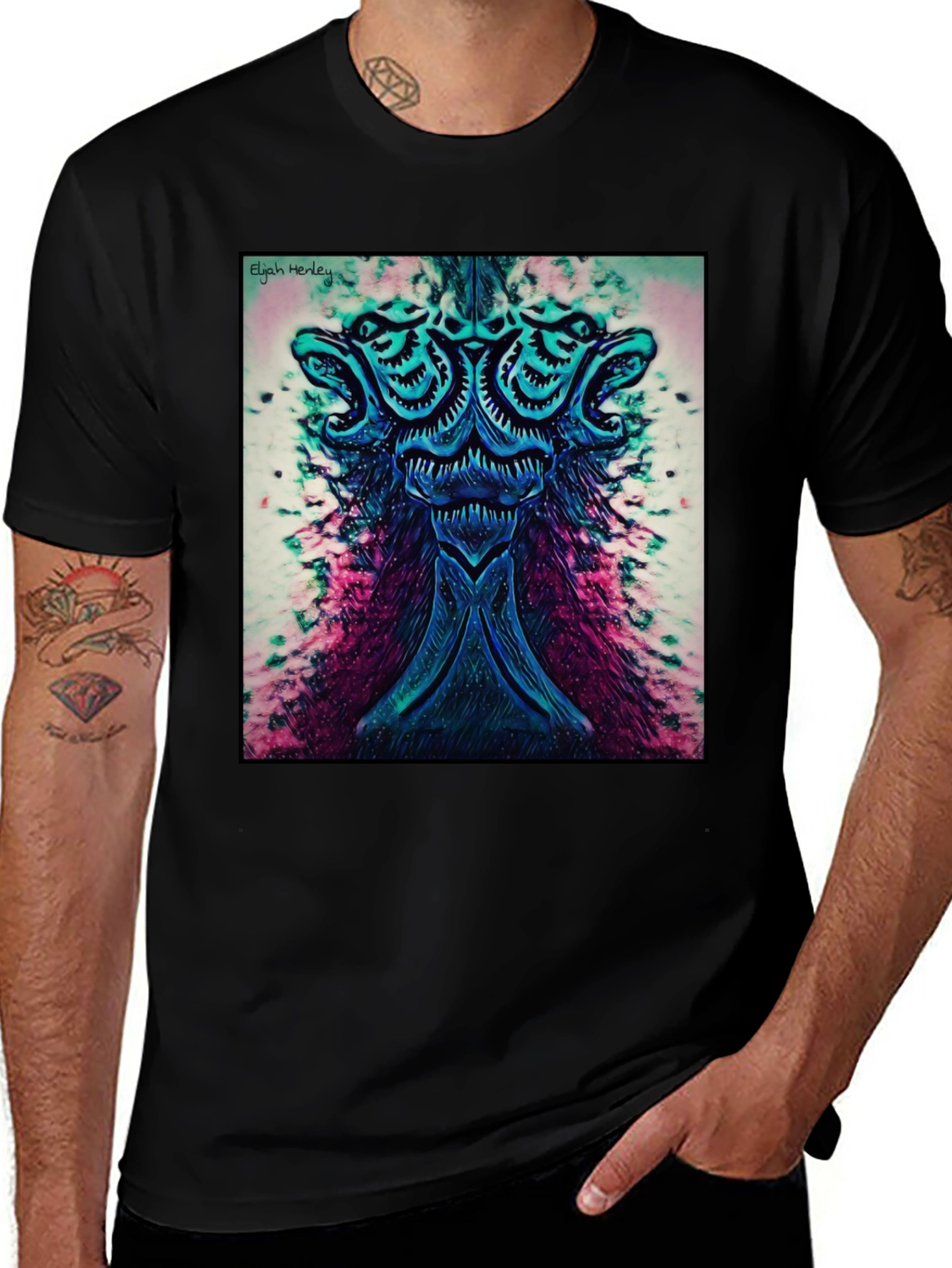 Abstract Dragon Graphic Black T-Shirt