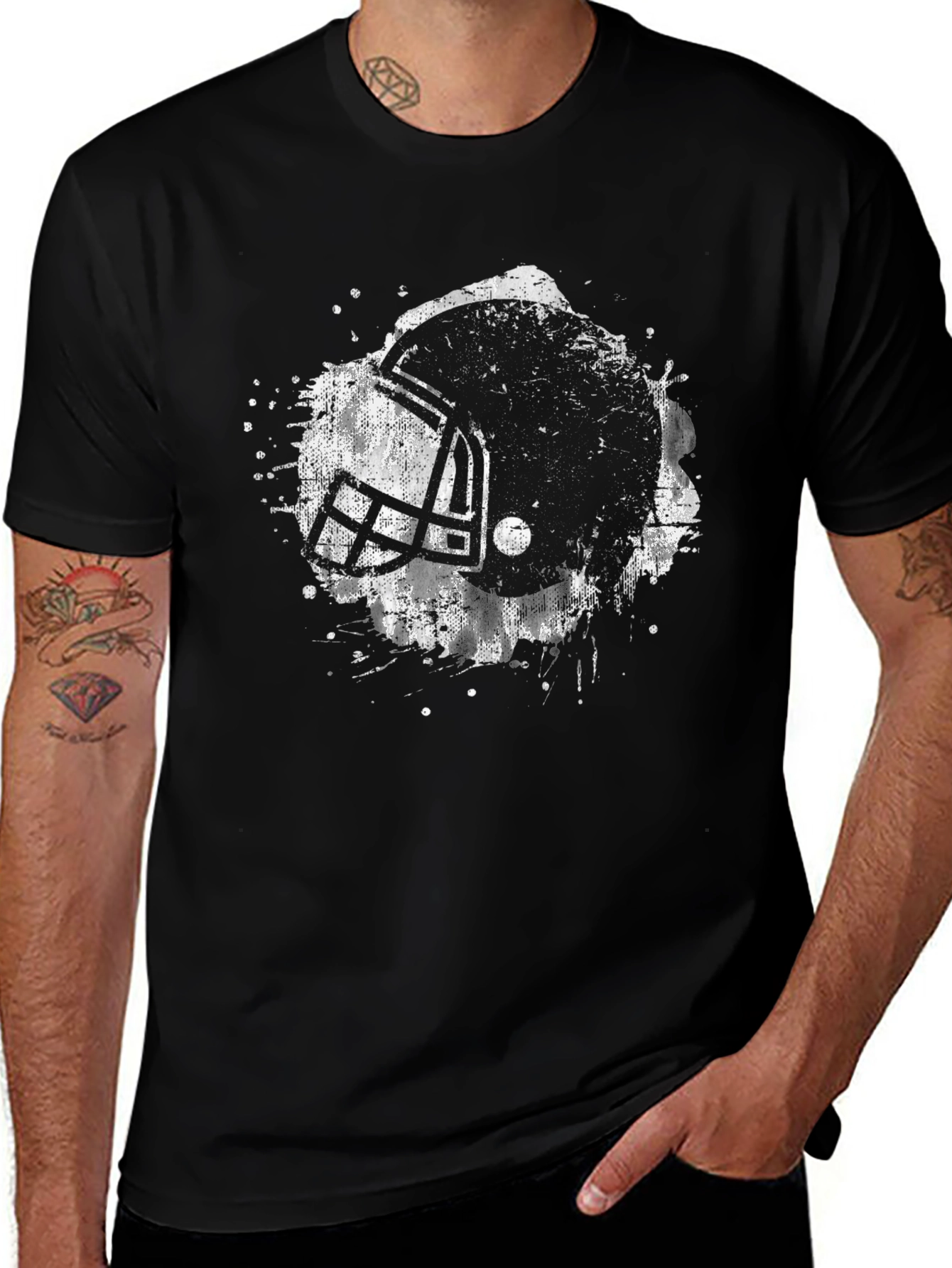 Variant 15 of Football Helmet Graphic T-Shirt - Black
