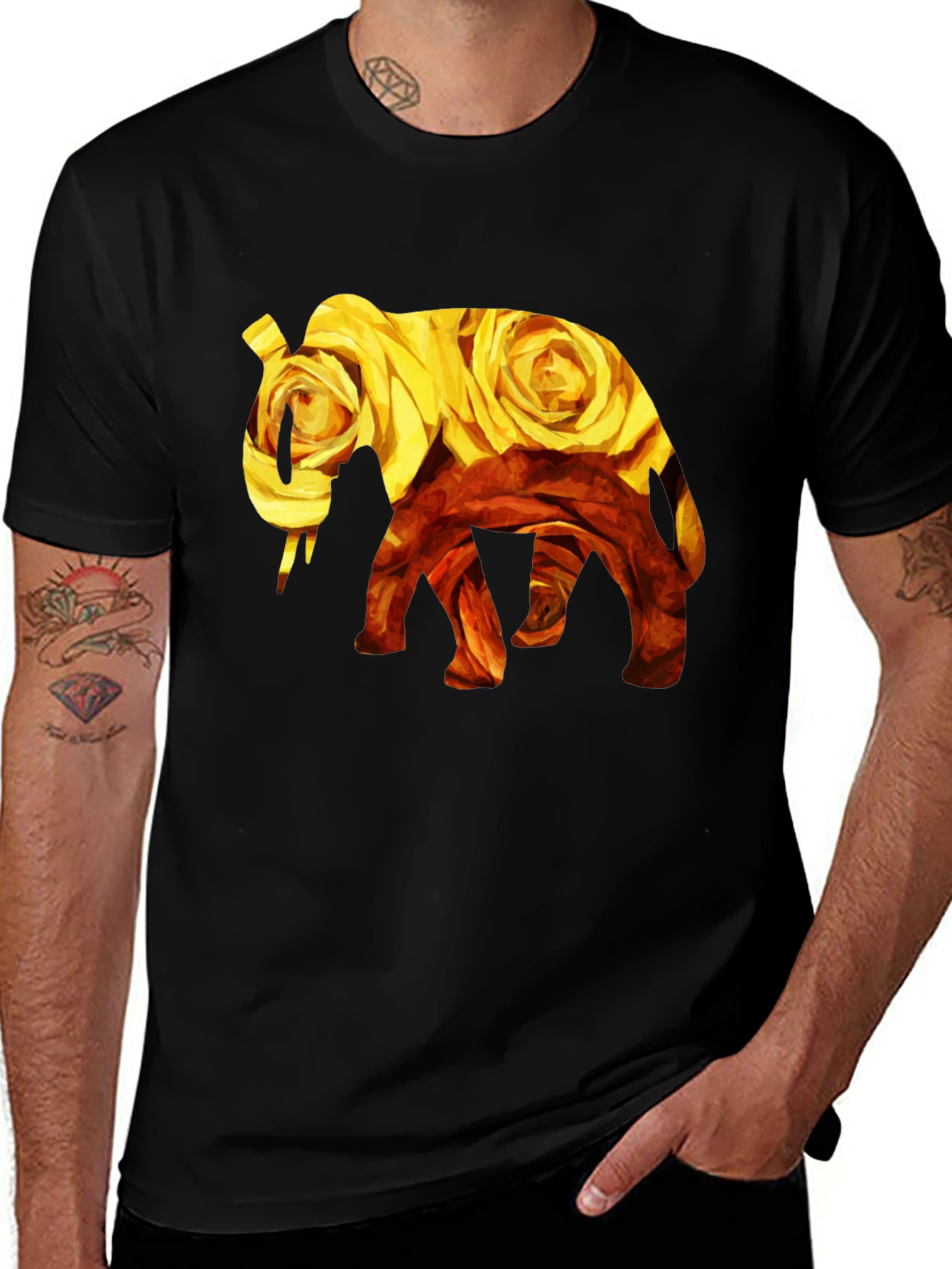 Variant 8 of Floral Elephant Graphic Tee - Black