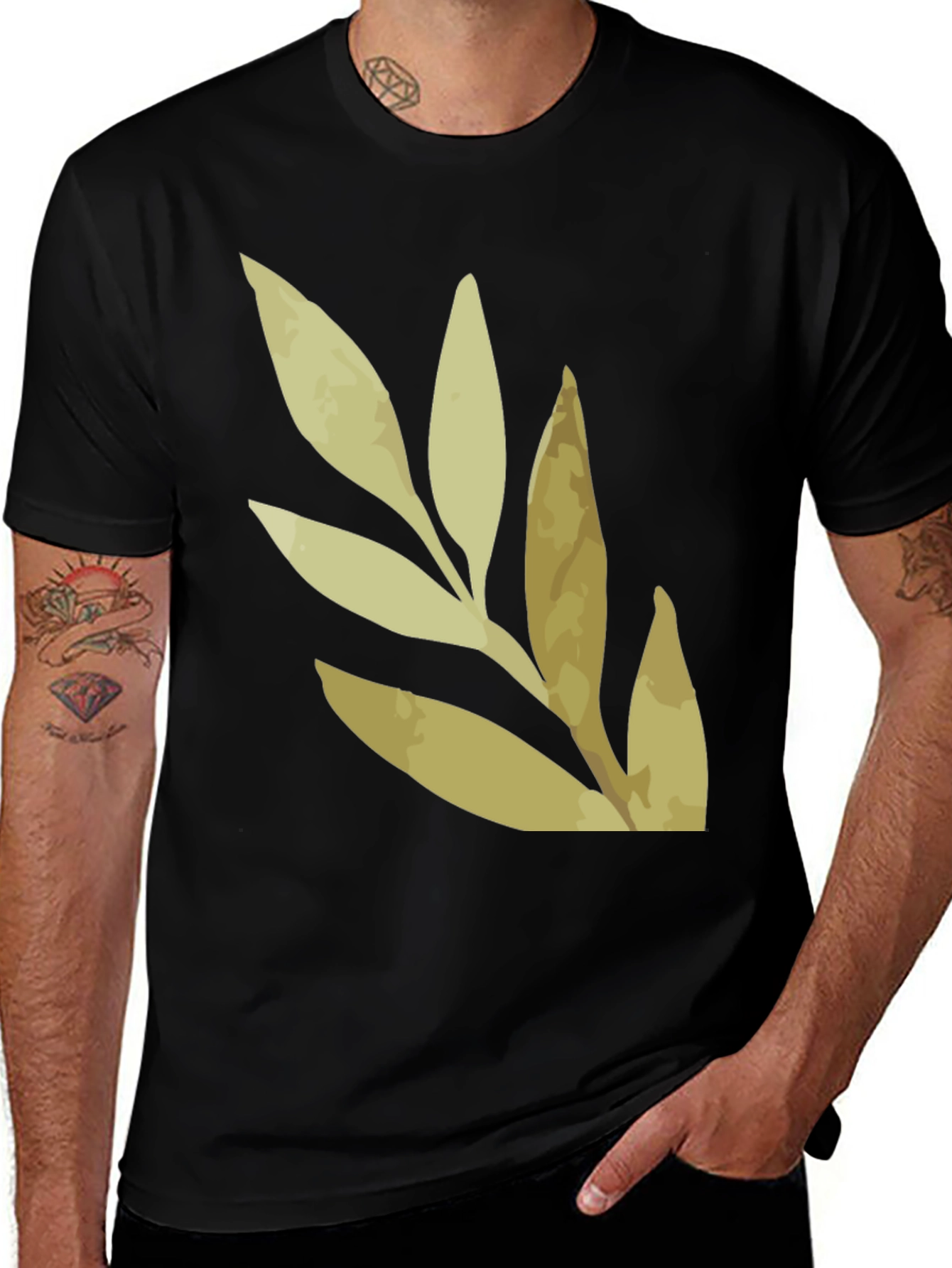 Variant 24 of Botanical Leaf Print Black T-Shirt