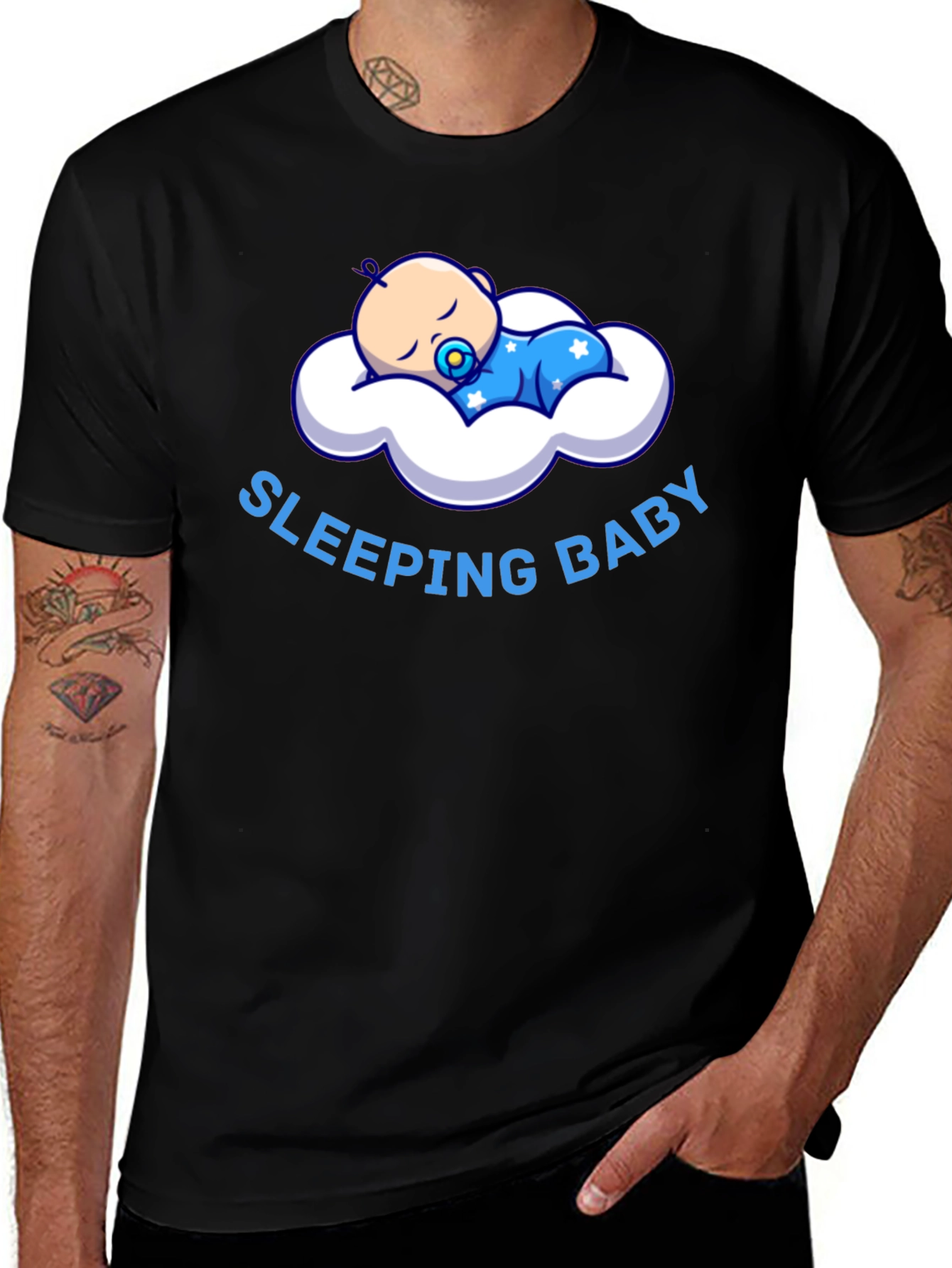 Variant 6 of Sleeping Baby Graphic T-Shirt - Black Cotton Tee