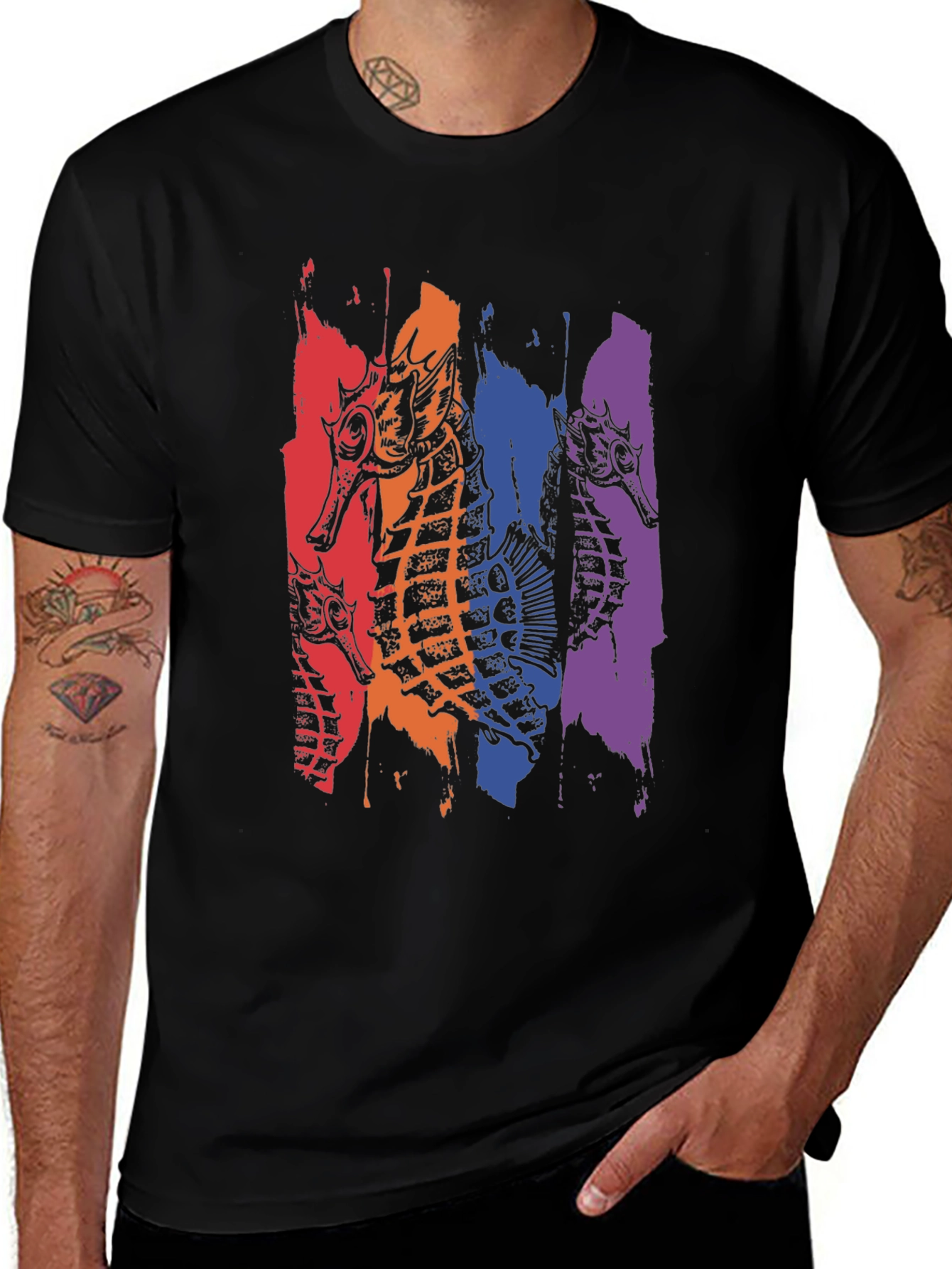 Colorful Seahorse Graphic T-Shirt
