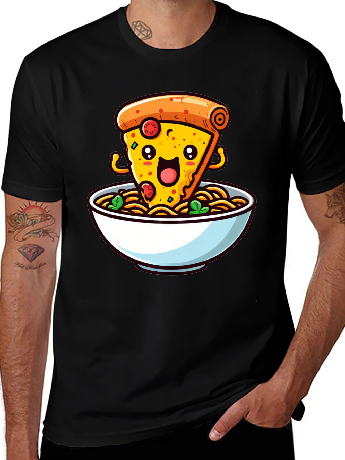 Variant 20 of Pizza and Noodles Graphic T-Shirt - Black