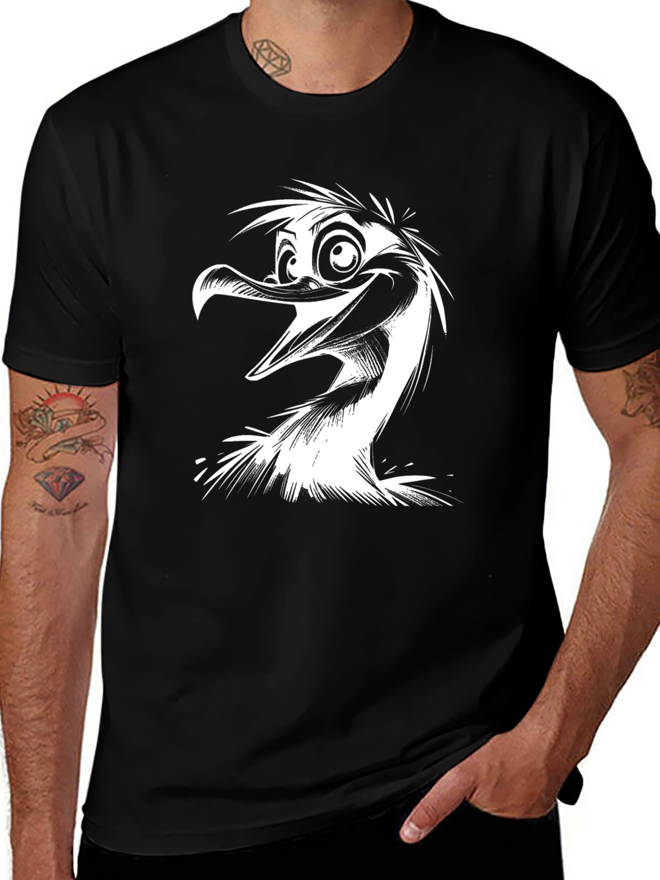 Variant 25 of Cartoon Bird Graphic Tee - Black Casual Shirt
