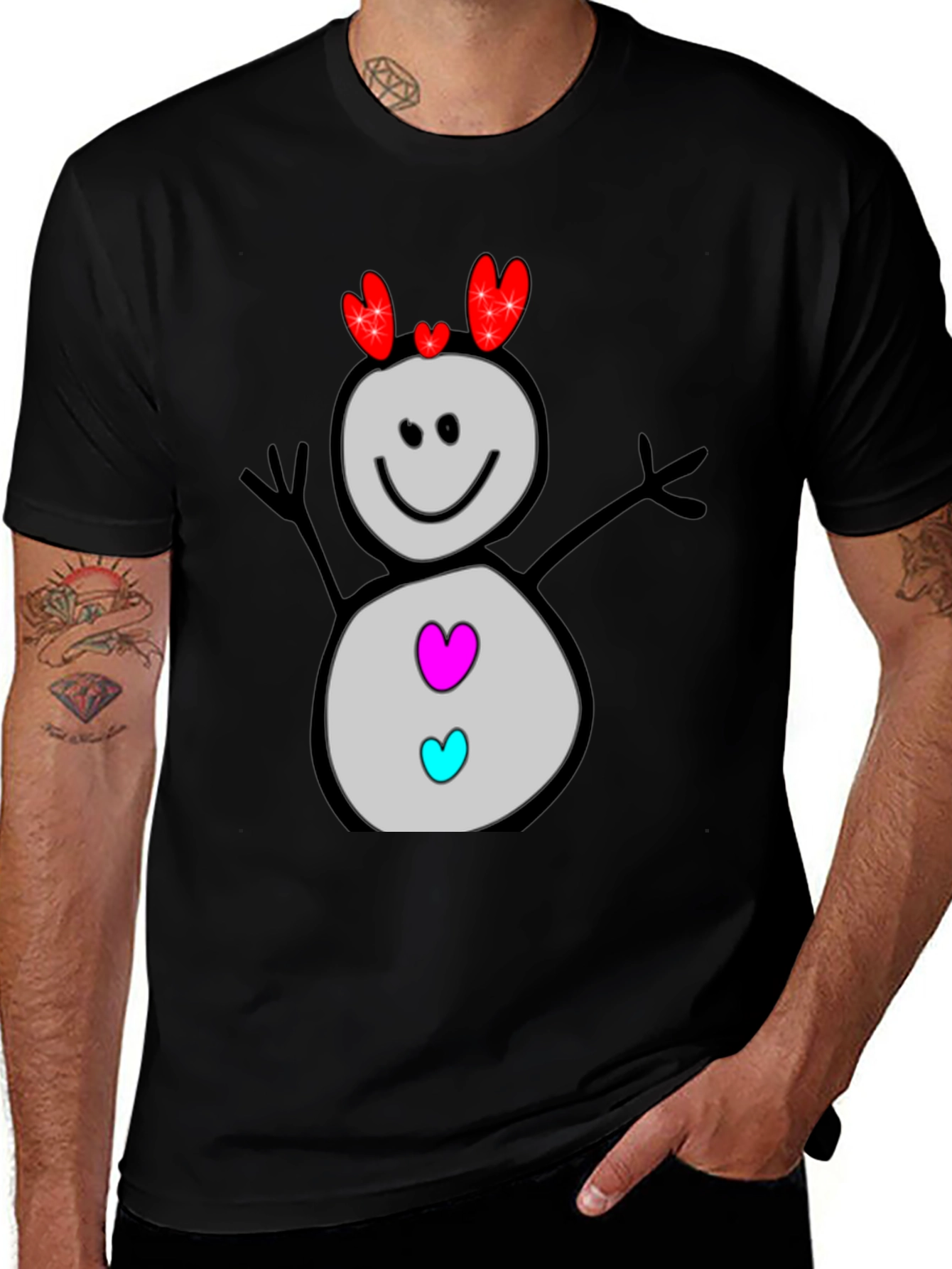 Variant 13 of Heart Snowman Black Graphic Tee