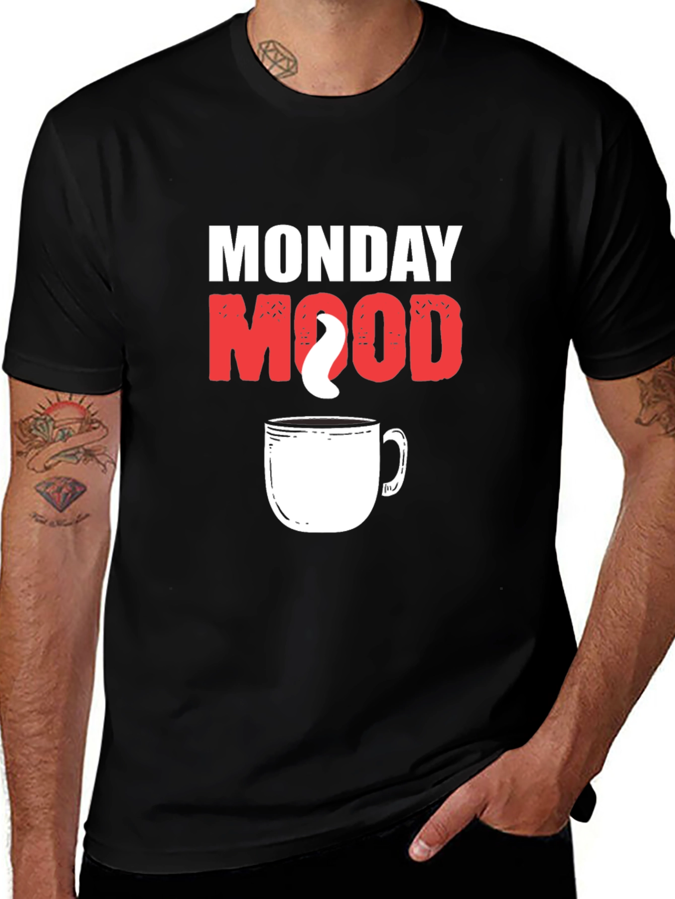 Monday Mood Coffee T-Shirt, Black Cotton Graphic Tee