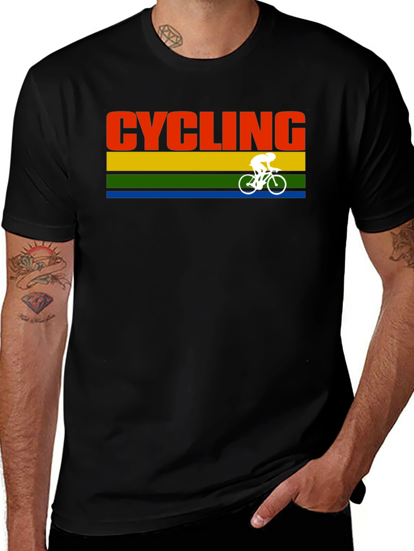 Variant 12 of Cycling Retro Stripe Graphic T-Shirt - Black