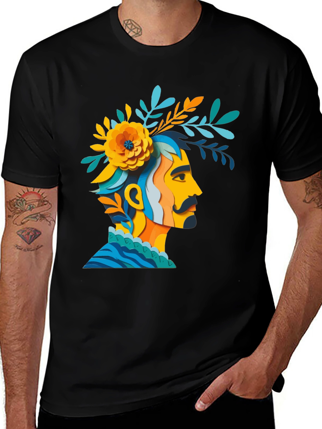 Variant 14 of Floral Portrait Graphic T-Shirt - Unique Art Tee