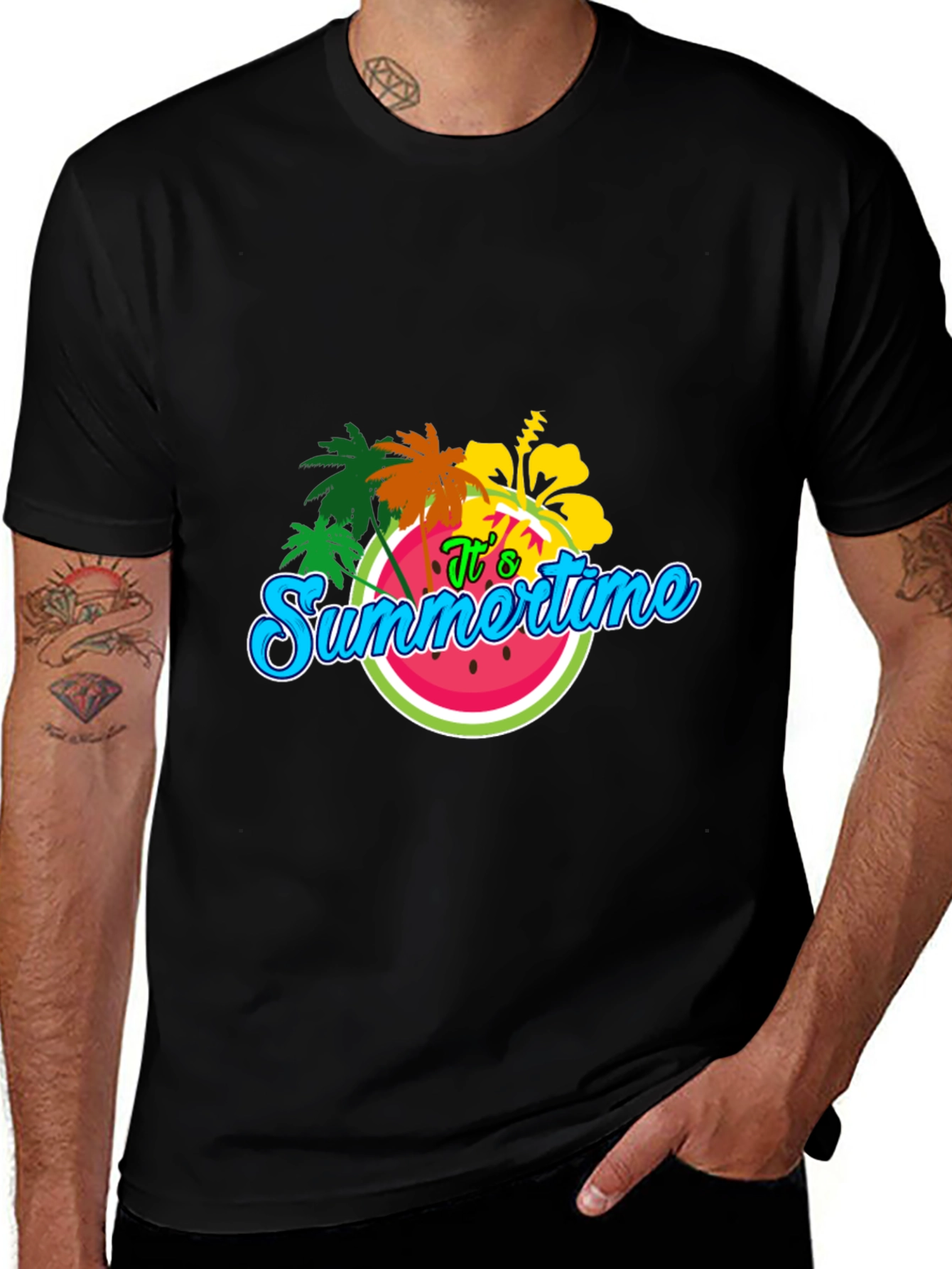 Variant 27 of Summertime T-Shirt: Palm Tree & Watermelon Design
