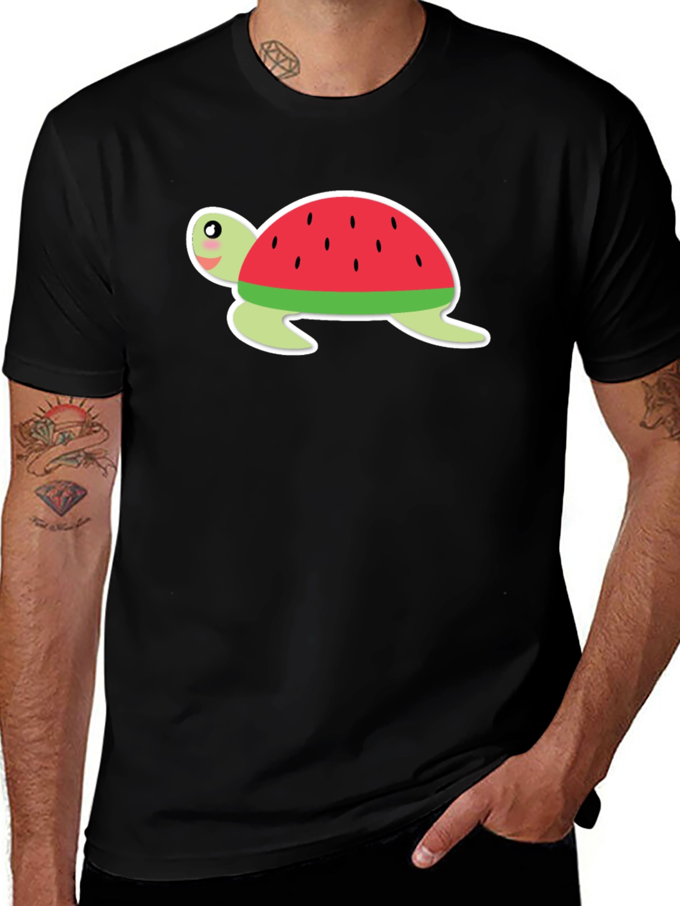 Variant 5 of Watermelon Turtle Black T-Shirt
