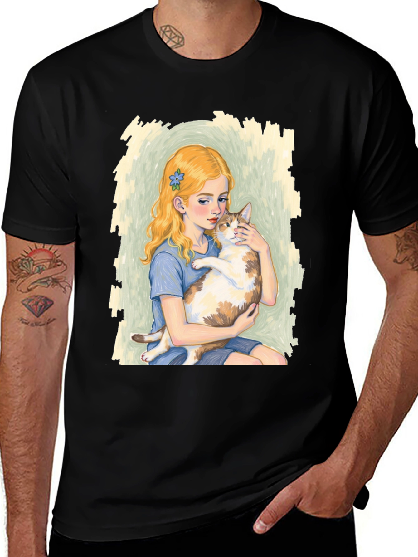Variant 20 of Girl and Cat Graphic T-Shirt - Unique Tee