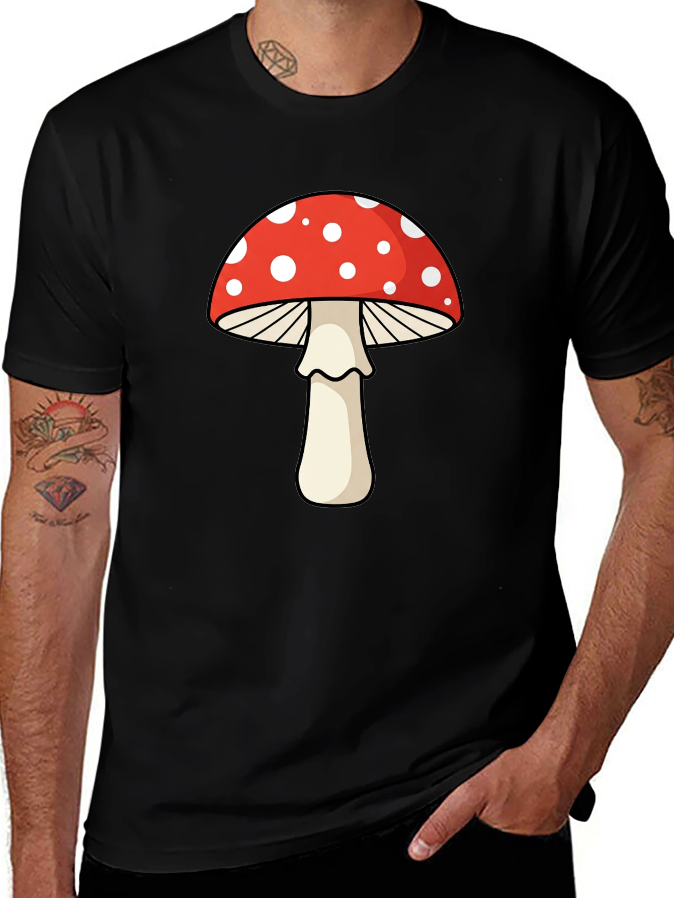 Variant 22 of Mushroom Graphic Print Tee -  Casual Black T-Shirt