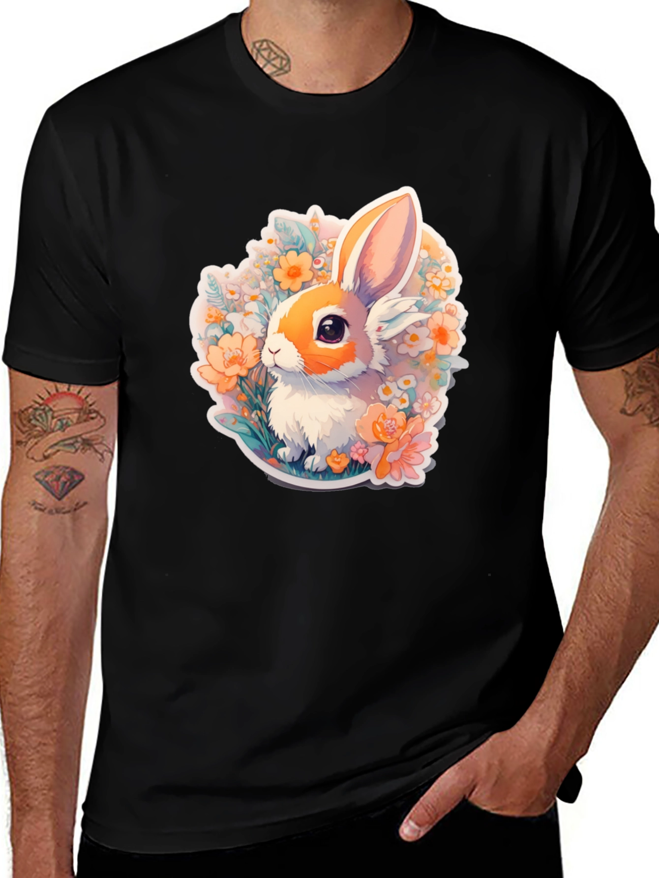 Variant 10 of Cute Bunny Floral Graphic Tee - Unisex