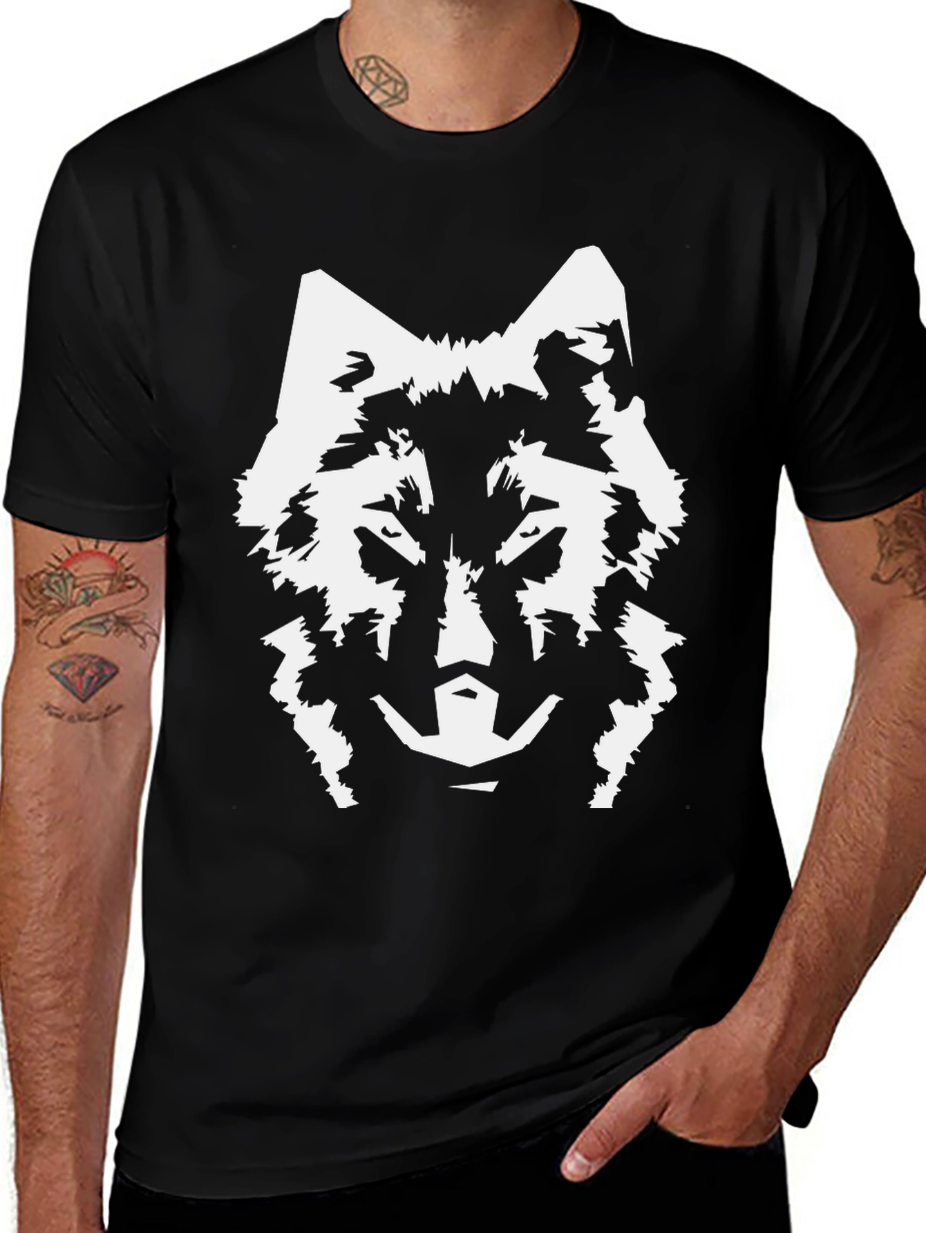 Variant 23 of Wolf Graphic Tee - Black Cotton Blend T-Shirt