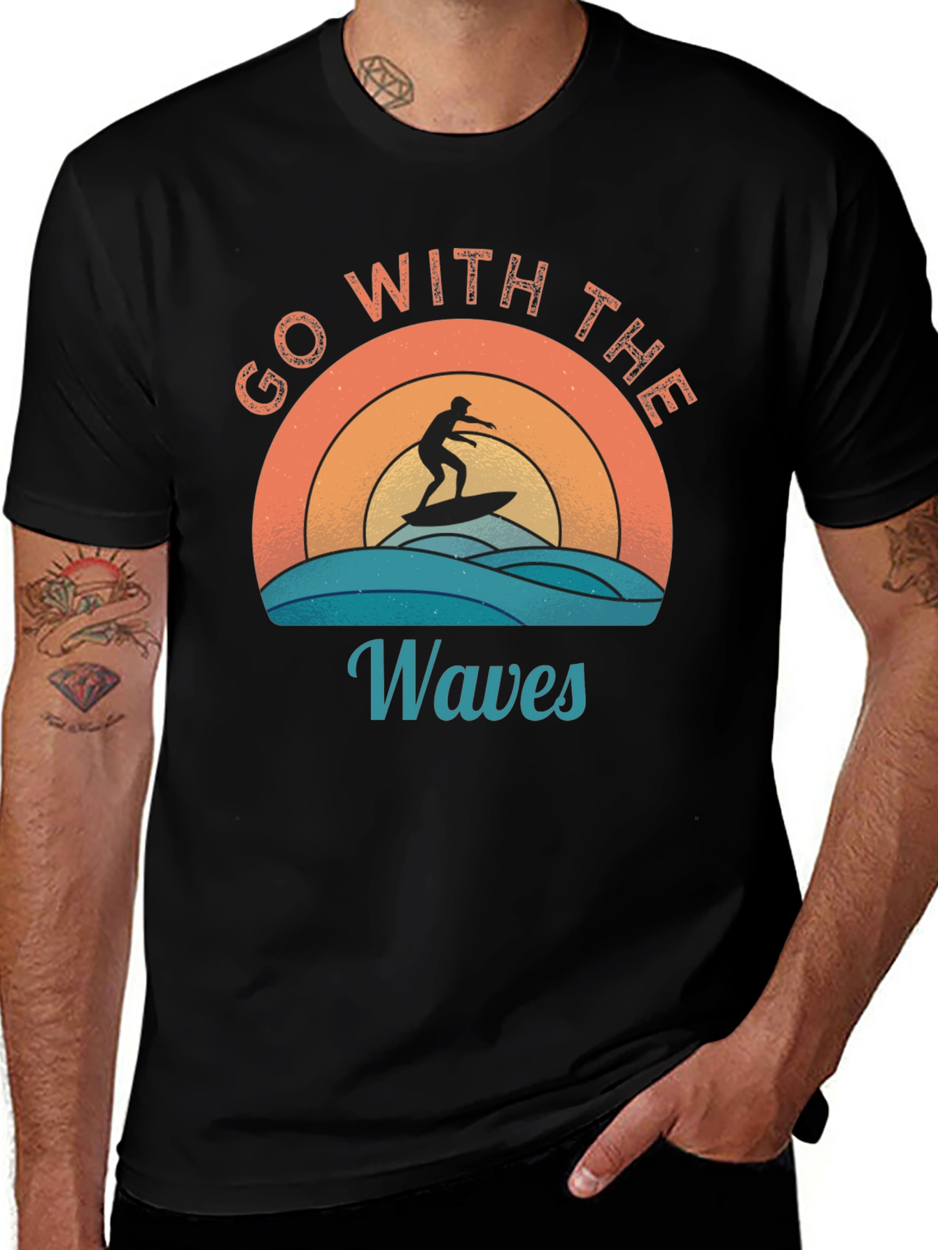 Variant 19 of Go With The Waves Surfer Graphic Tee