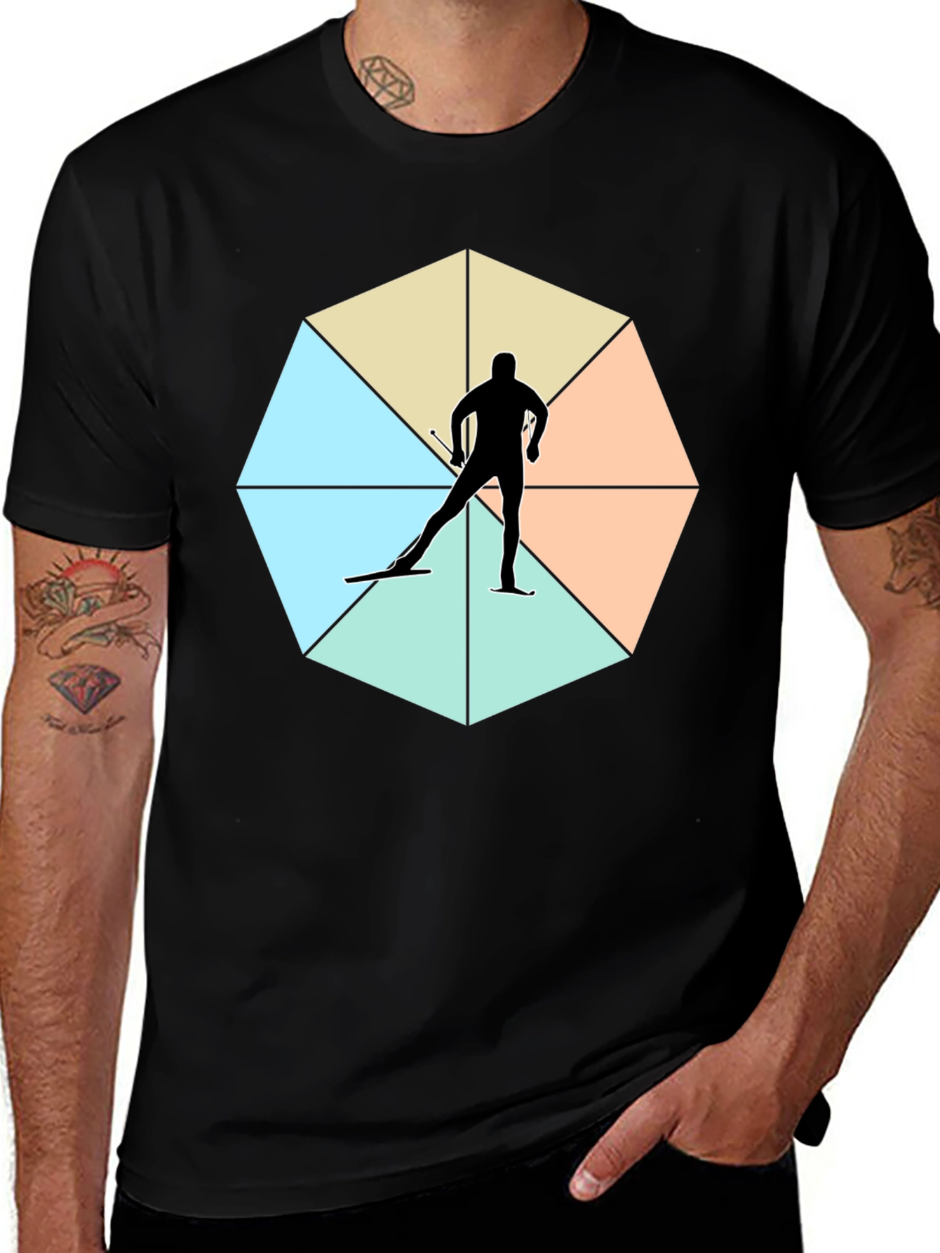 Variant 15 of Geometric Skier Graphic Tee - Black Cotton