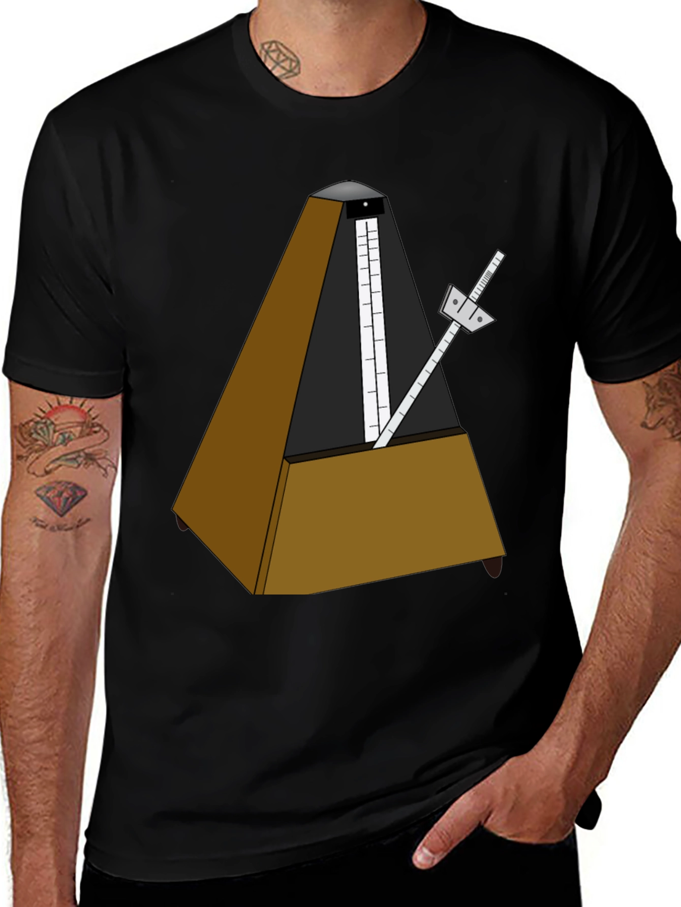 Variant 25 of Musical Metronome Graphic Tee - Black Cotton Shirt