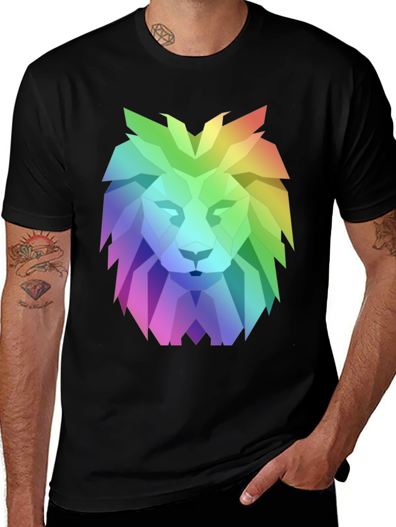 Variant 28 of Geometric Lion Graphic Tee - Bold Rainbow Design