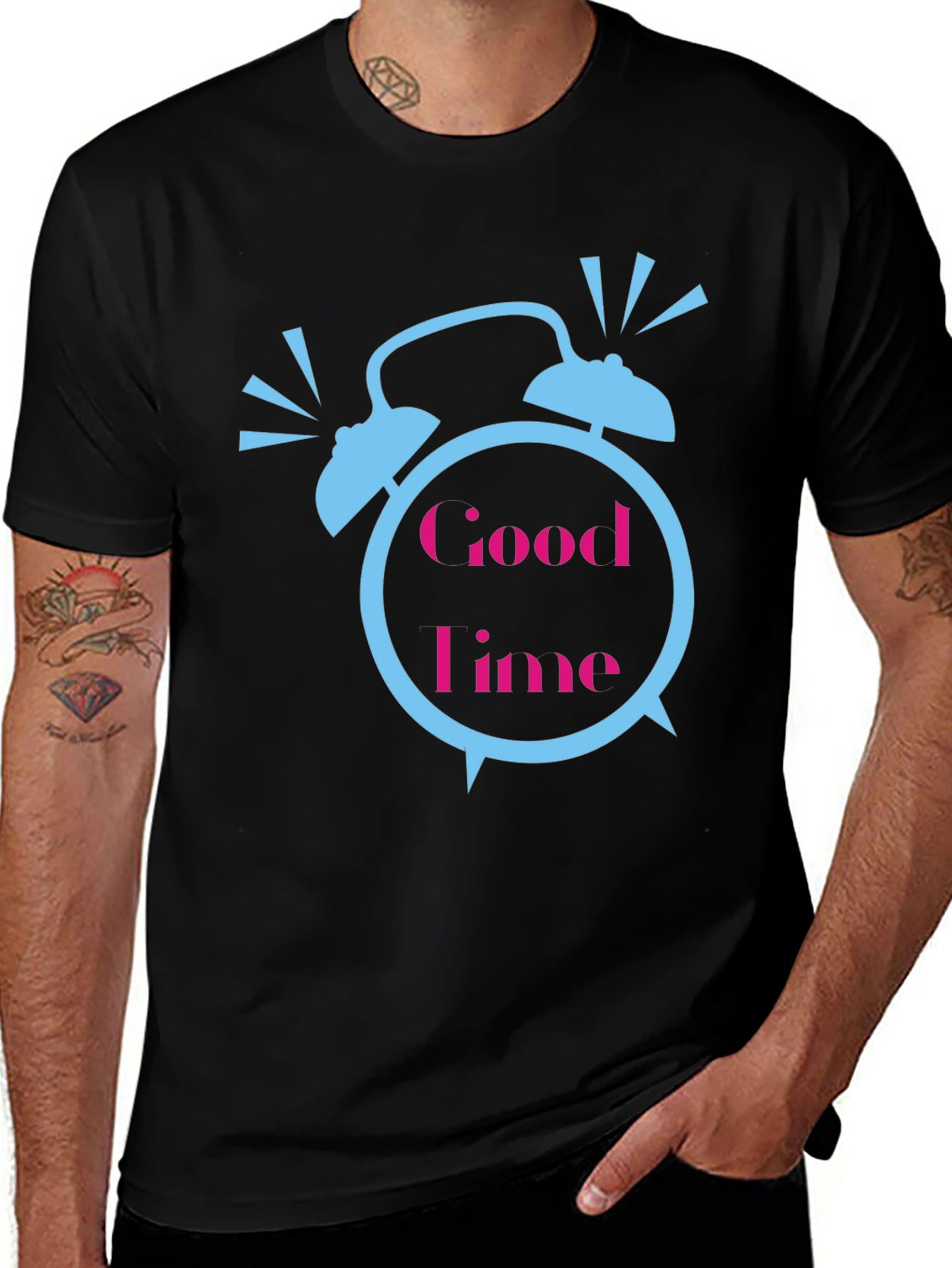 Variant 17 of Good Time Alarm Clock Graphic Tee - Black Cotton Casual T-Shirt