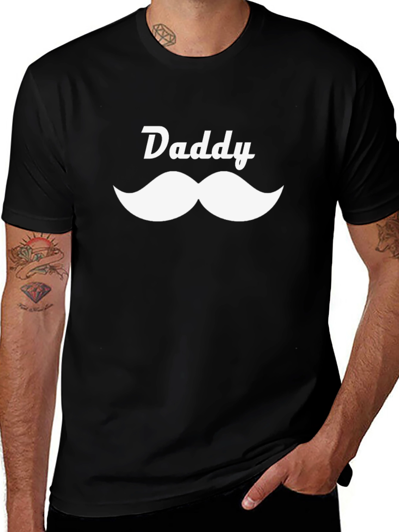 Daddy Mustache Graphic Tee - Black Casual T-Shirt