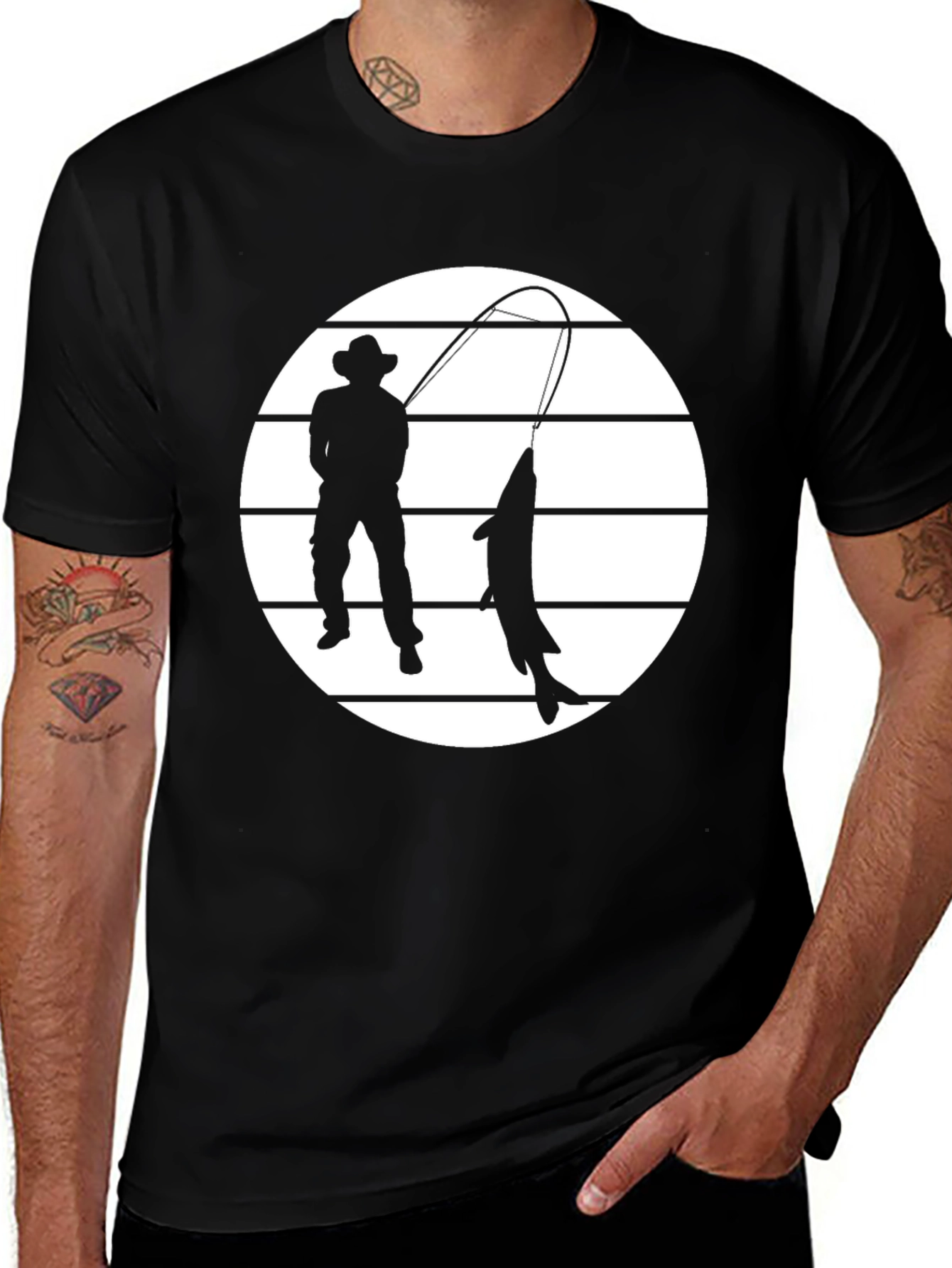 Variant 8 of Fisherman Graphic Tee - Black Cotton Shirt