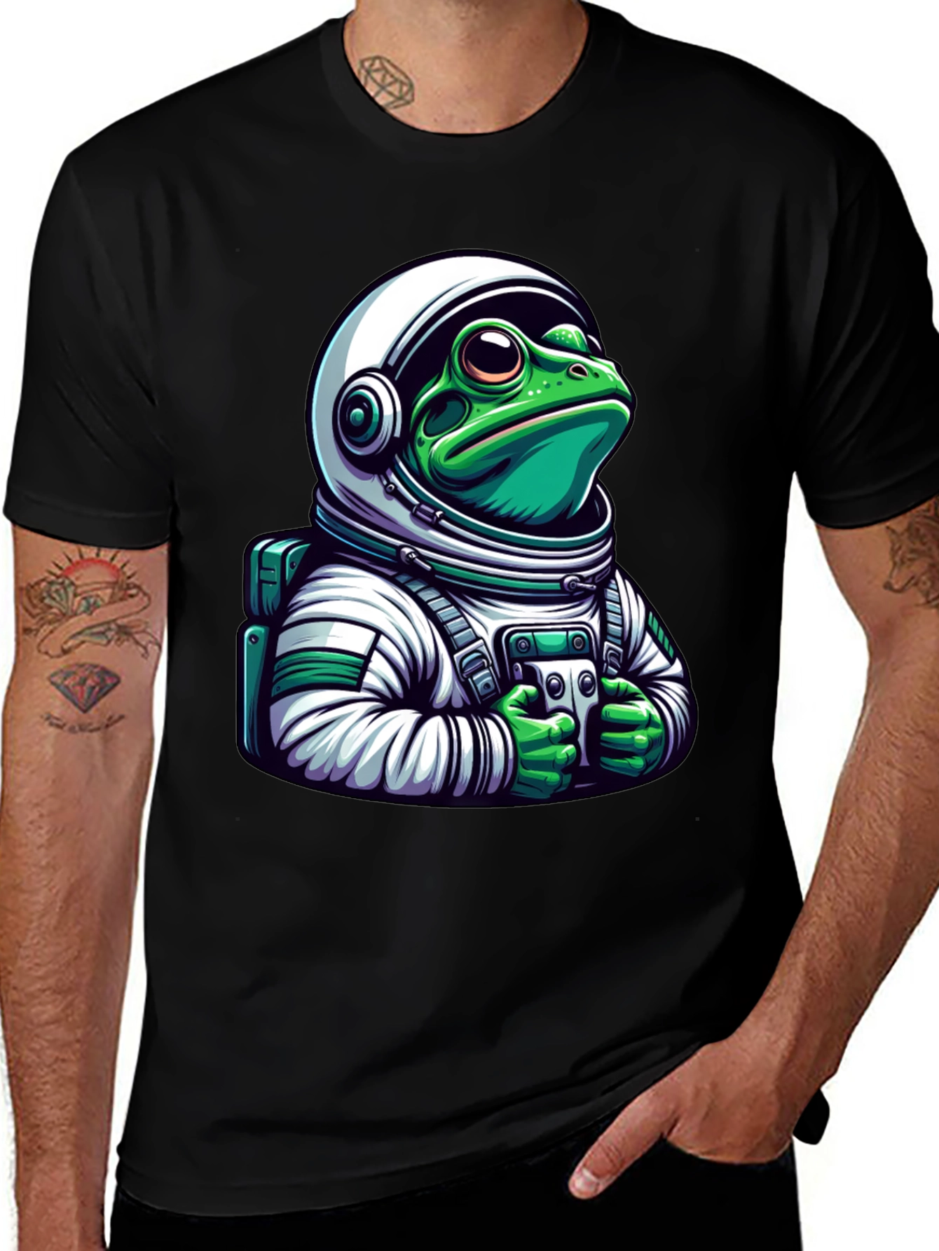 Variant 14 of Frog Astronaut Graphic Tee - Black Cotton T-Shirt
