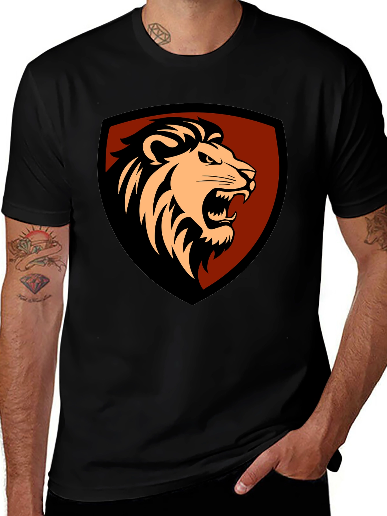 Variant 26 of Lion Shield Graphic Tee - Mens Black T-Shirt